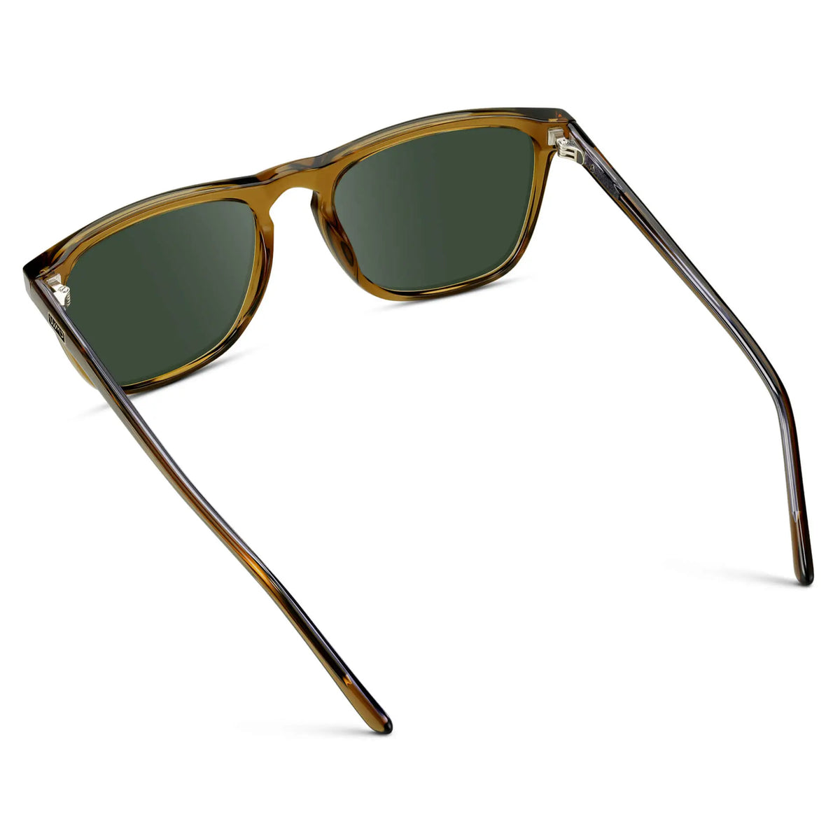 Crystal Verde / G15 || Back view of Men's Square Prescription Sunglasses with Crystal Verde Frame and Green Lenses on a white background