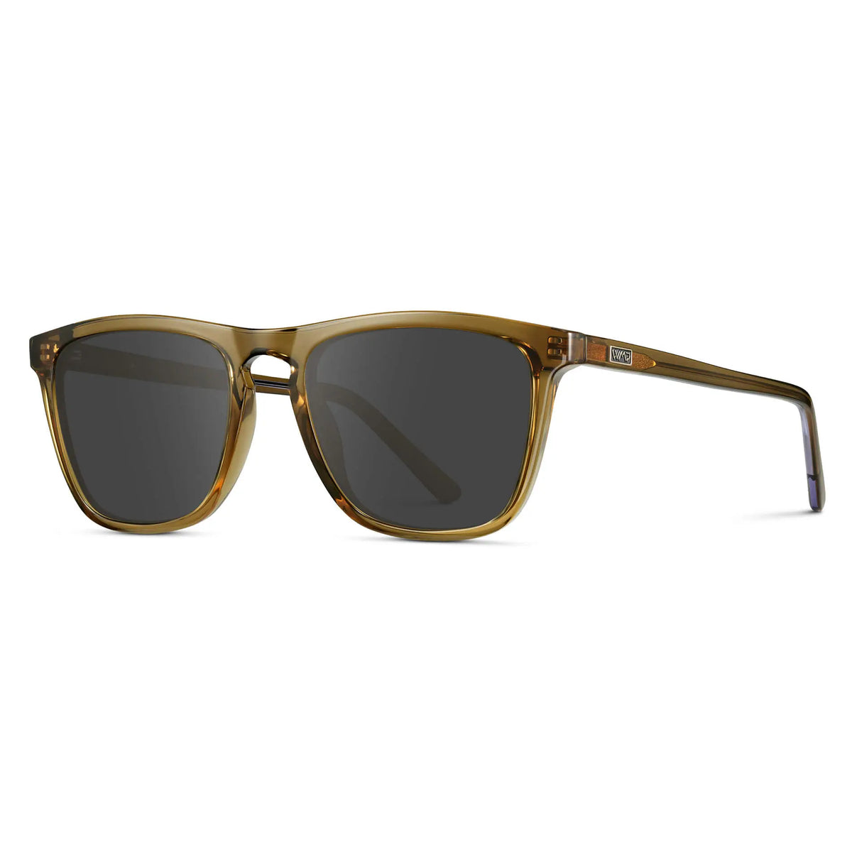 Crystal Verde / Grey || Side view of Men's Square Prescription Sunglasses with Crystal Verde Frame and Grey Lenses on a white background