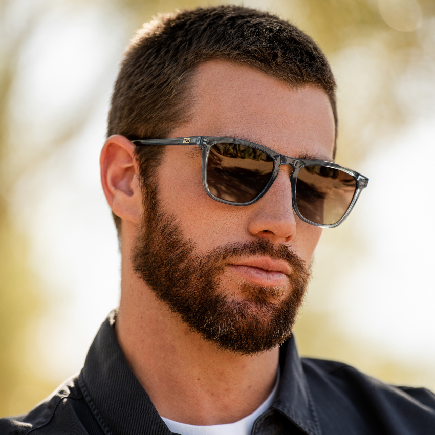 Crystal Stone Blue / Brown Gradient Lens || Crystal Blue Classic Square Frame Sunglasses with Brown Polarized Lenses