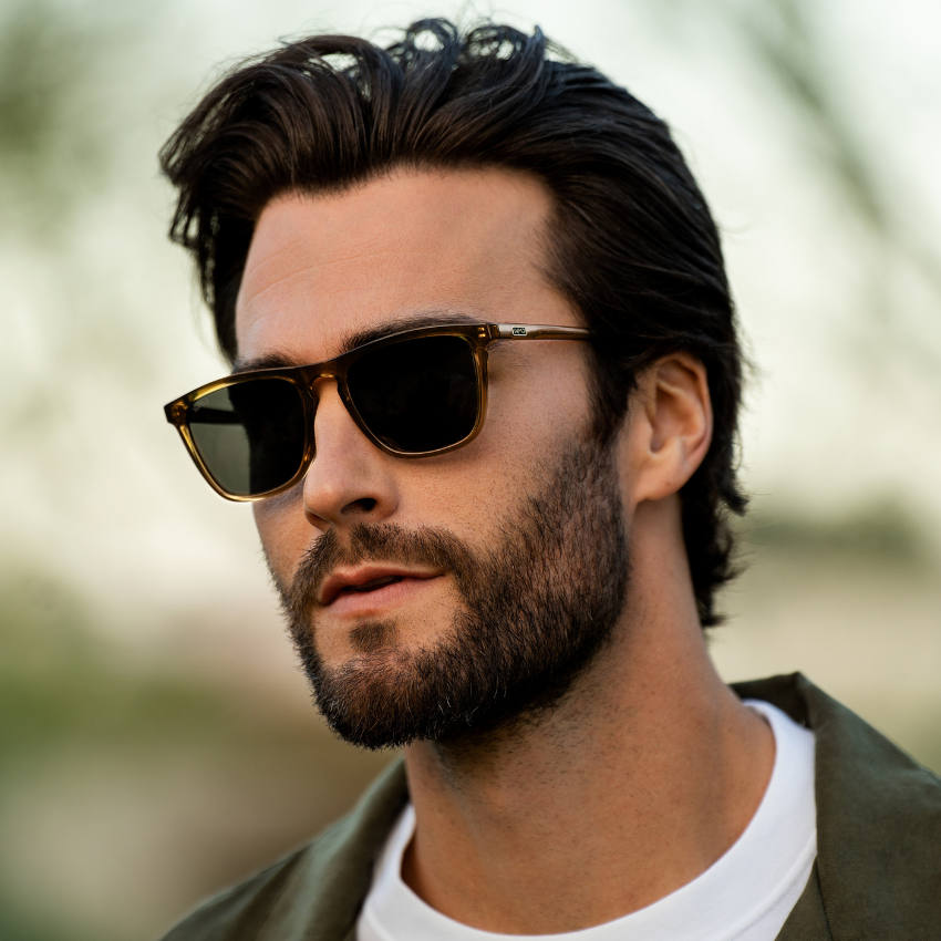 Crystal Verde / Triple Black Lens || Dark Green Classic Square Frame Sunglasses with Triple Black Polarized Lenses