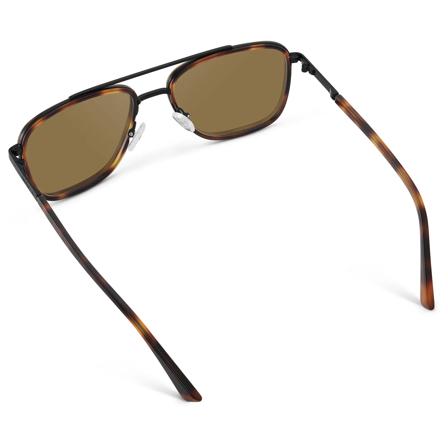 Brown Tortoise / Amber || Back view of Men's Metal Double Bridge Aviator Prescription Sunglasses with Brown Tortoise frame and Brown Lens on a white background