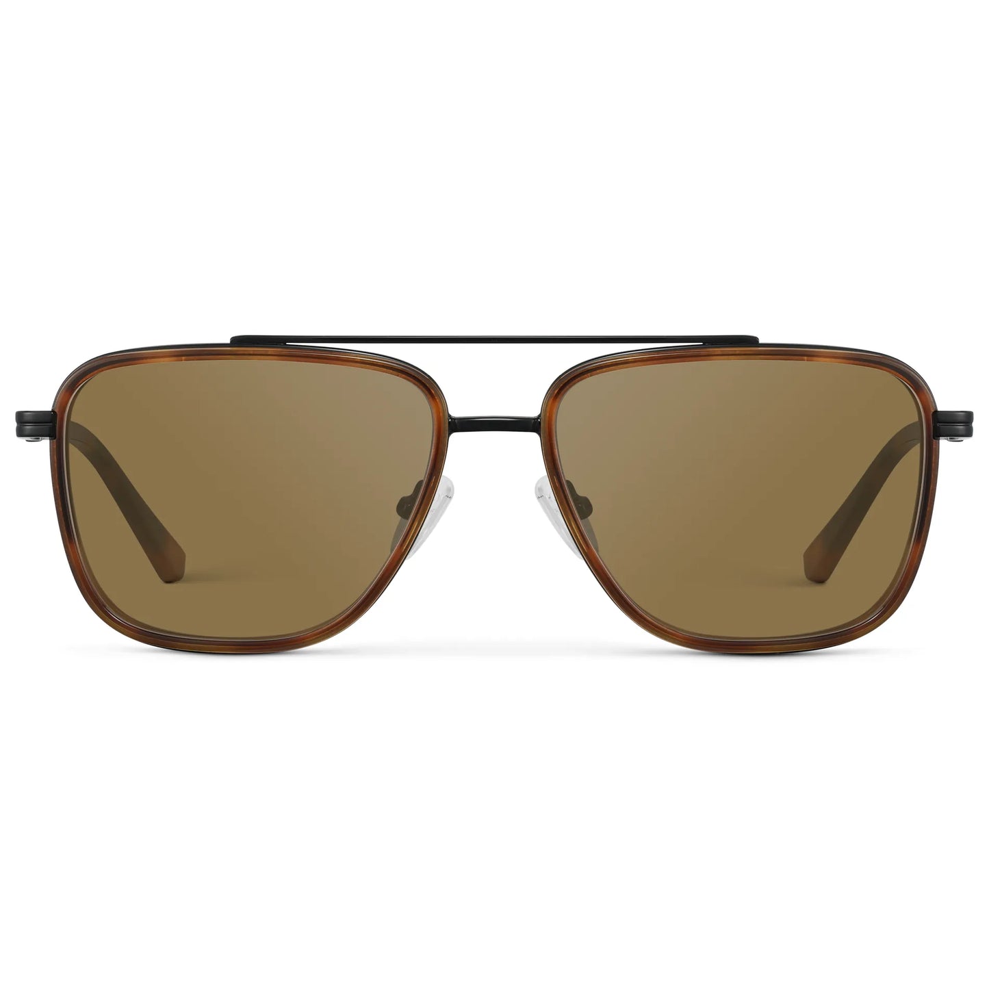 Brown Tortoise / Amber || Men's Metal Double Bridge Aviator Prescription Sunglasses with Brown Tortoise frame and Brown Lens on a white background