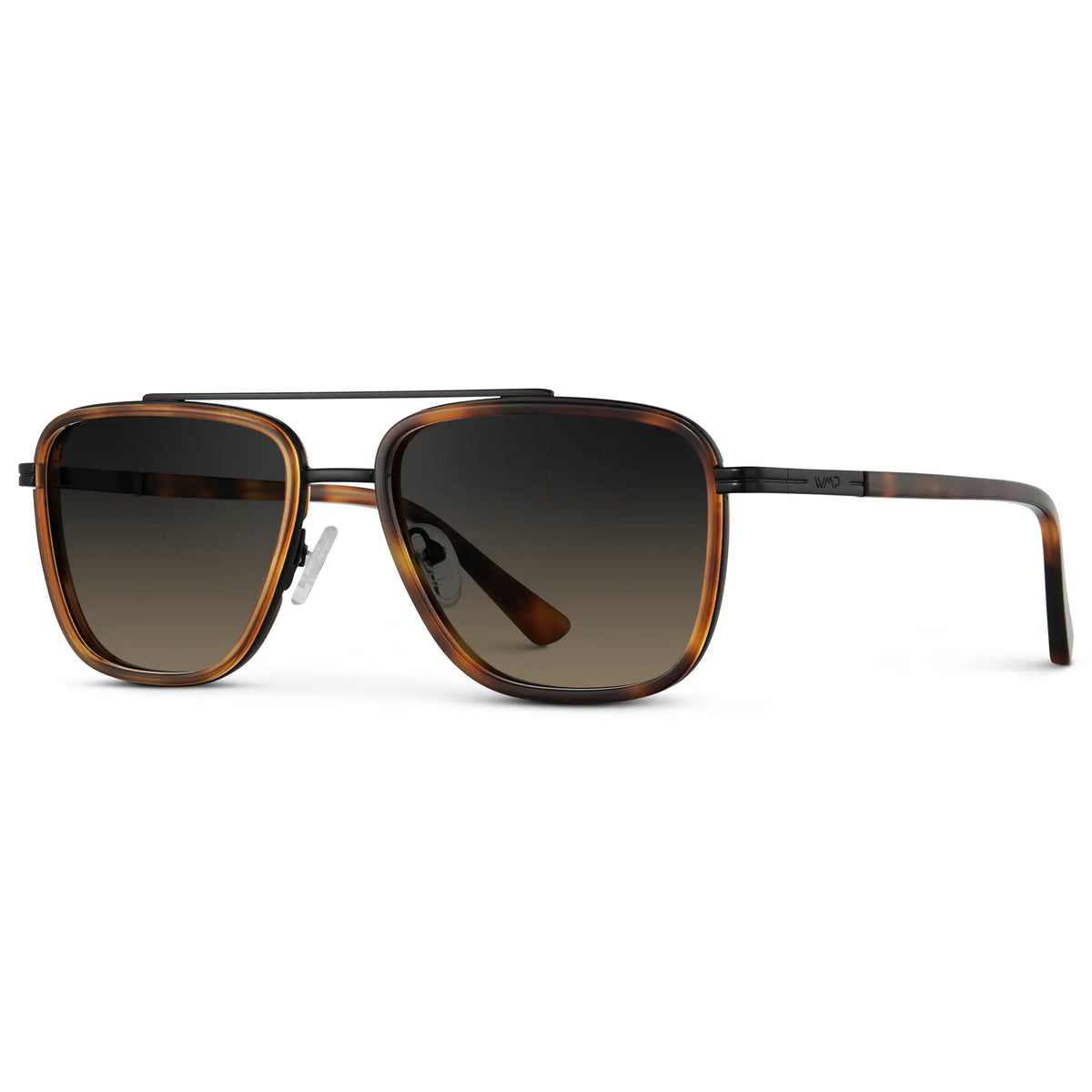 Brown Tortoise / Grey Brown Gradient Lens || Side view of Men's Aviator Sunglasses with Brown Tortoise frame and Grey Brown Gradient Lens on a white background