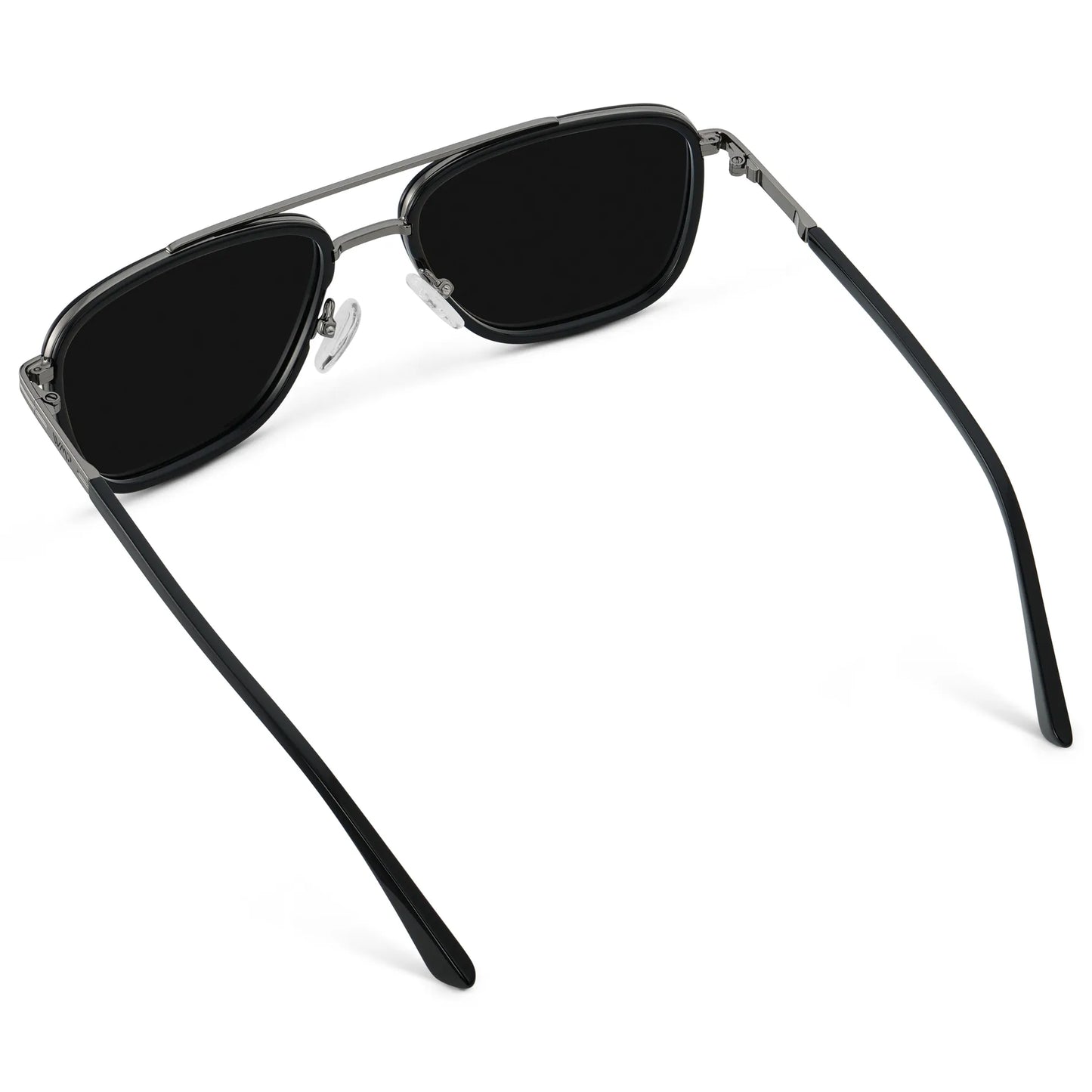 Black / Triple Black Lens || Back view of Men's Aviator Sunglasses with Black frame and Triple Black Lens on a white background