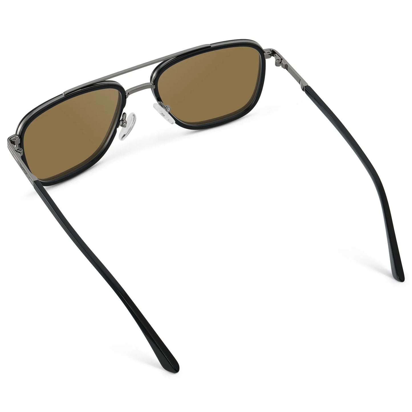 Black / Amber || Back view of Men's Metal Double Bridge Aviator Prescription Sunglasses with Black frame and Brown Lens on a white background