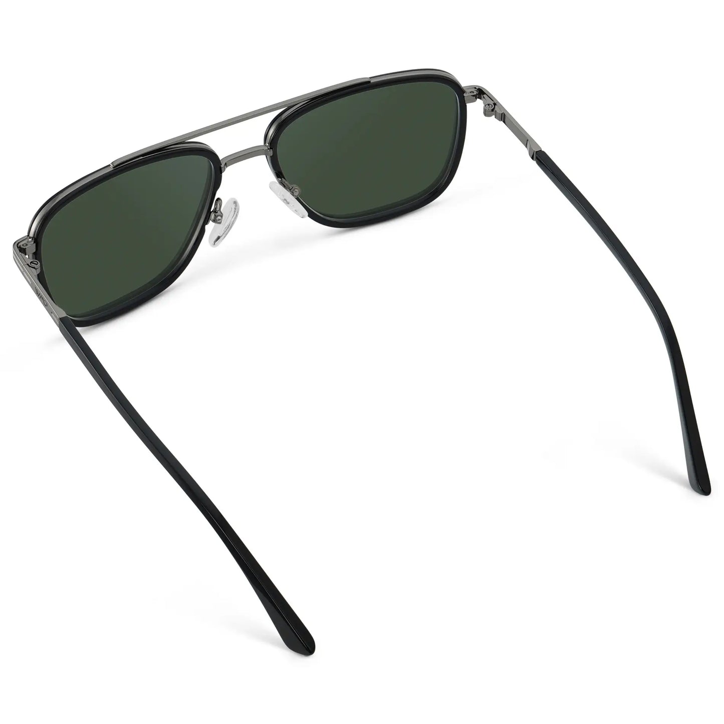 Black / G15 || Back view of Men's Metal Double Bridge Aviator Prescription Sunglasses with Black frame and Green Lens on a white background