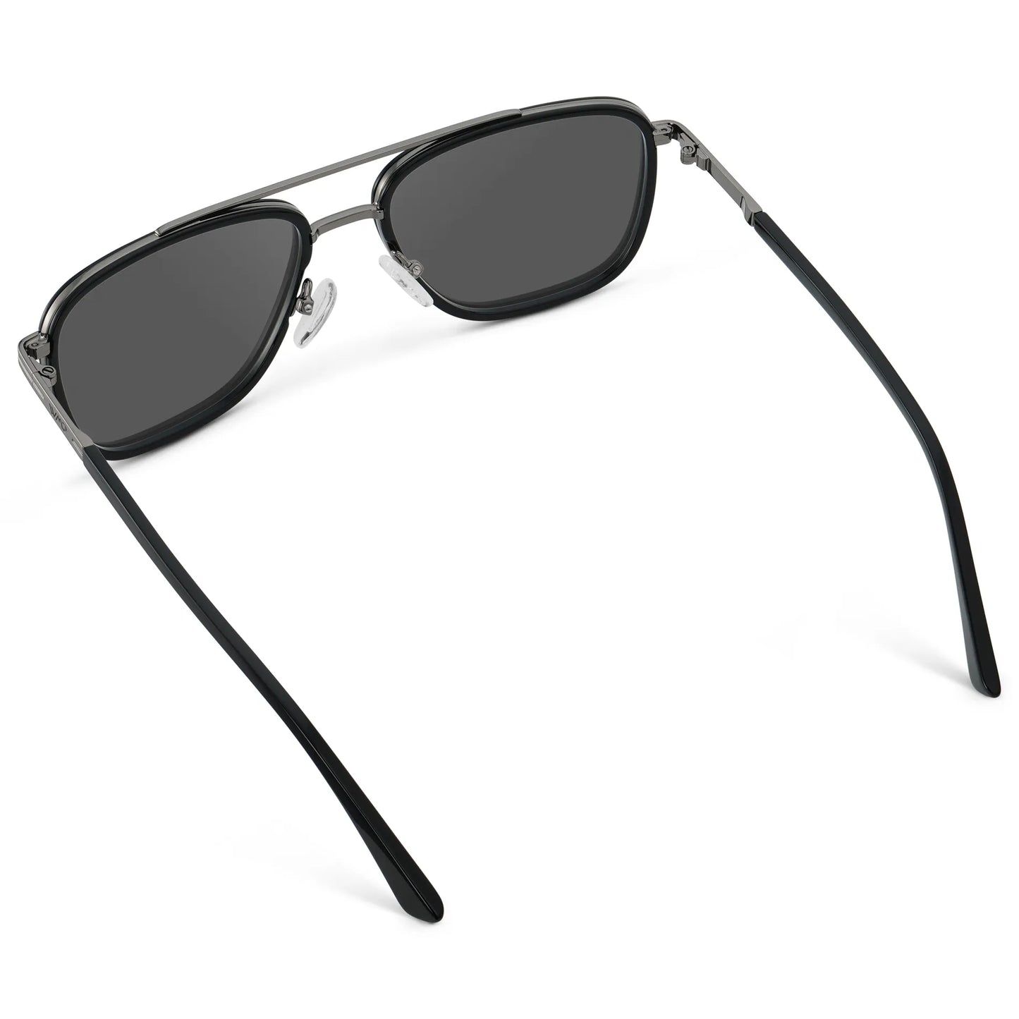 Black / Grey || Back view of Men's Metal Double Bridge Aviator Prescription Sunglasses with Black frame and Grey Lens on a white background
