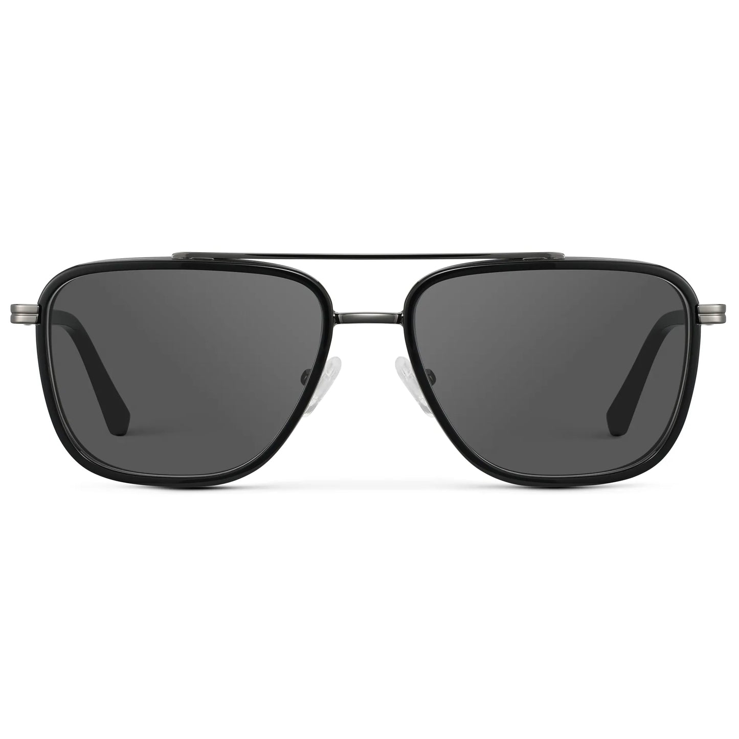 Black / Grey || Men's Metal Double Bridge Aviator Prescription Sunglasses with Black frame and Grey Lens on a white background
