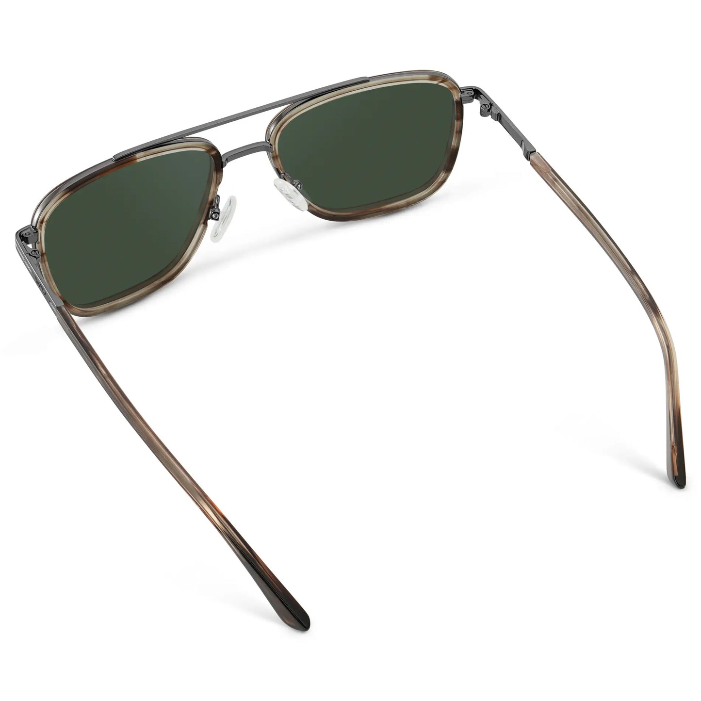 Timber Brown / G15 || Back view of Men's Metal Double Bridge Aviator Prescription Sunglasses with Timber Brown frame and Green Lens on a white background