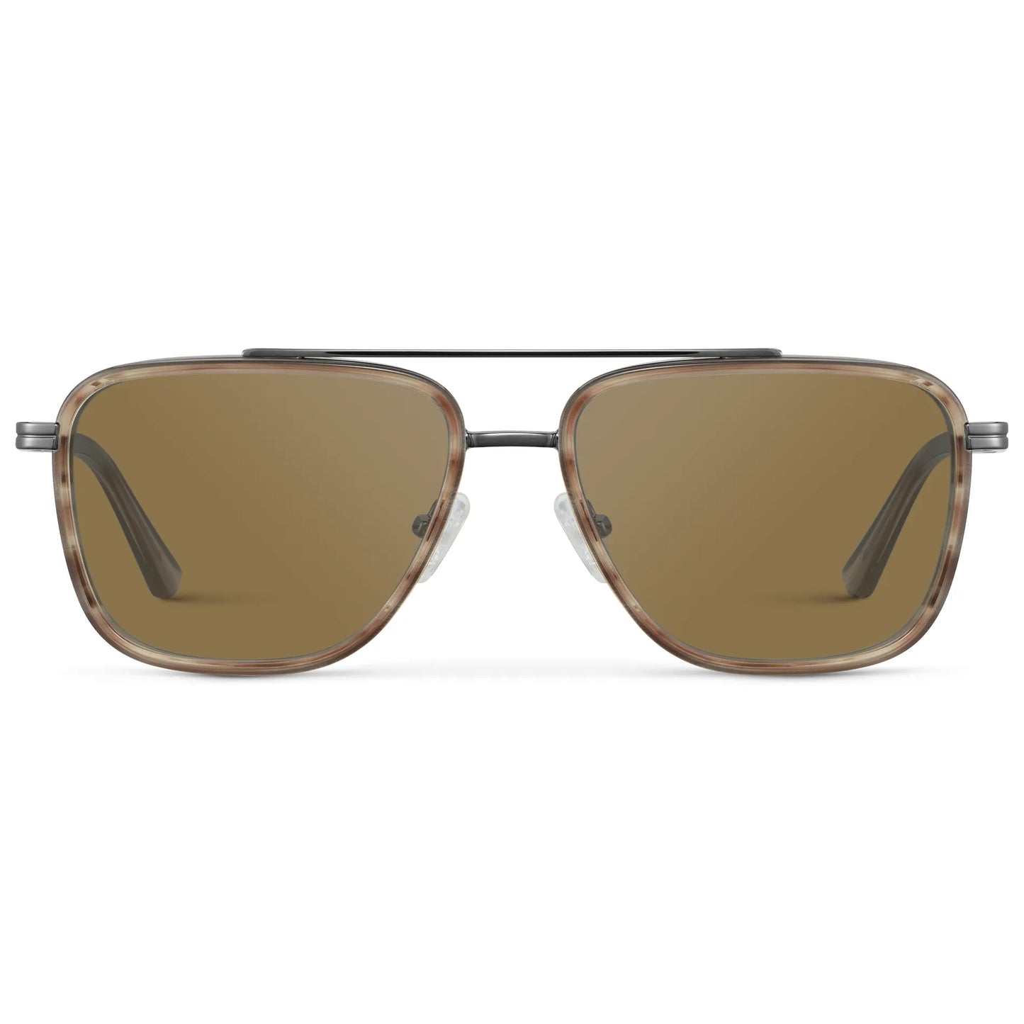 Timber Brown / Amber || Men's Metal Double Bridge Aviator Prescription Sunglasses with Timber Brown frame and Brown Lens on a white background
