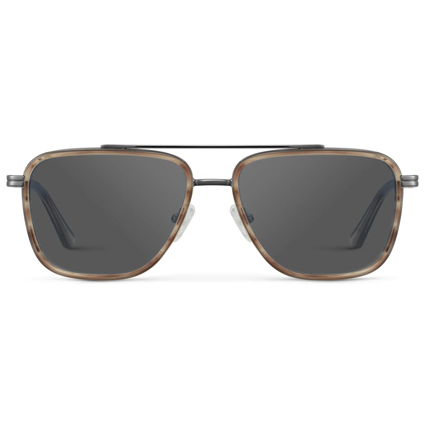 Timber Brown / Grey || Men's Metal Double Bridge Aviator Prescription Sunglasses with Timber Brown frame and Grey Lens on a white background