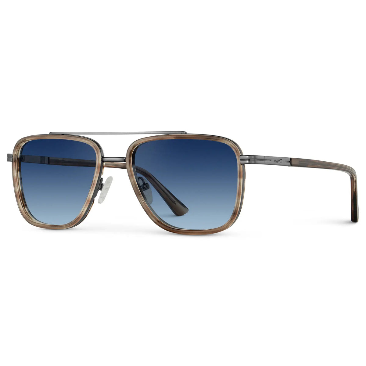 Timber Brown / Blue Gradient Lens || Side view of Men's Aviator Sunglasses with Timber Brown frame and Blue Gradient Lens on a white background
