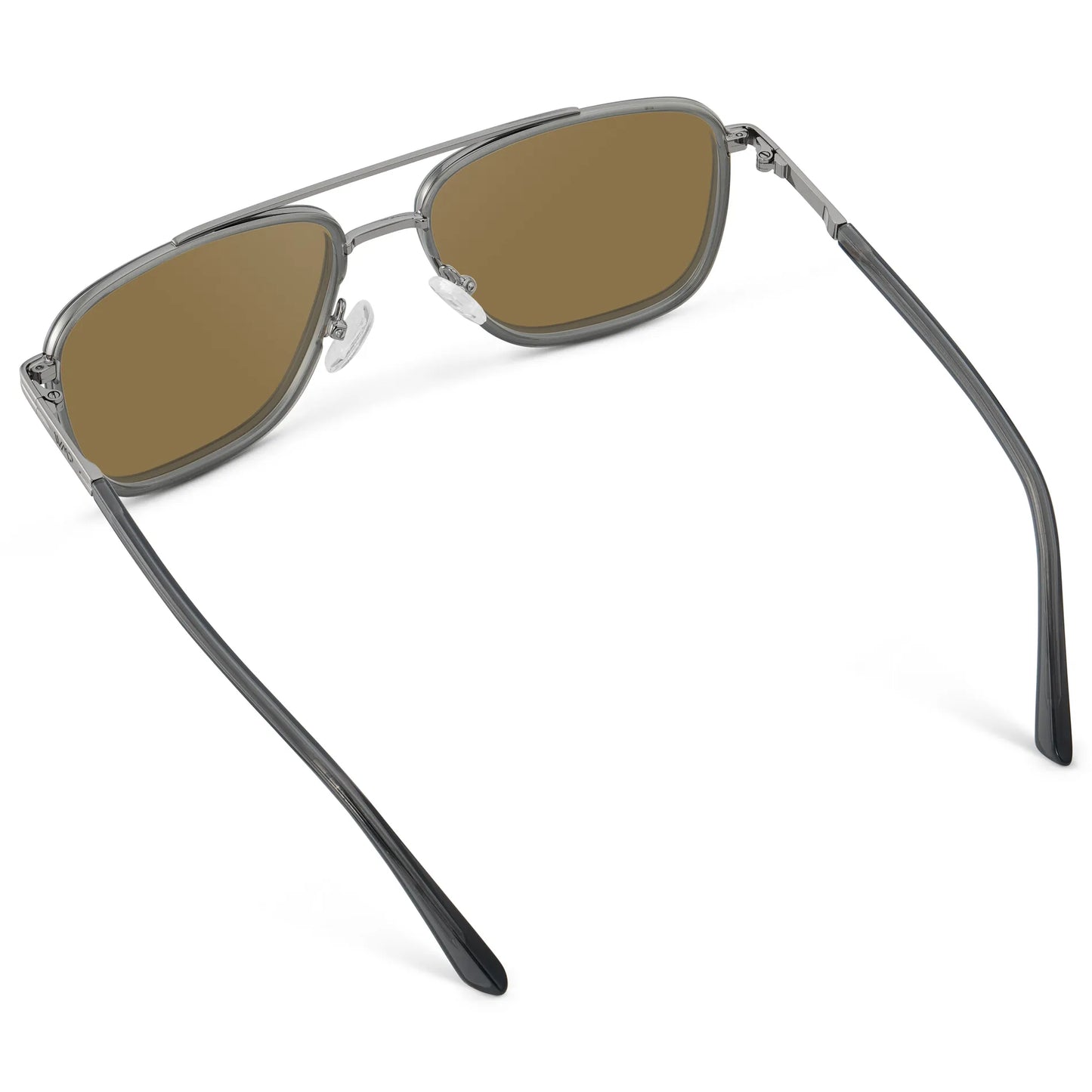 Smoke Grey / Amber || Back view of Men's Metal Double Bridge Aviator Prescription Sunglasses with Smoke Grey frame and Brown Lens on a white background