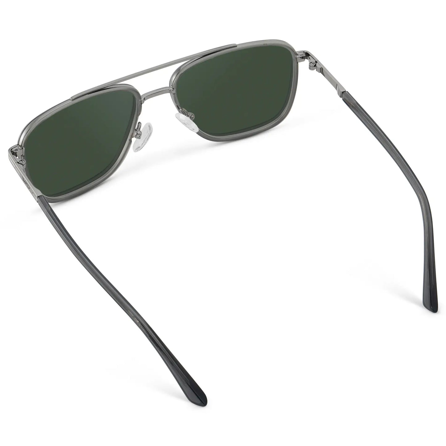 Smoke Grey / G15 || Back view of Men's Metal Double Bridge Aviator Prescription Sunglasses with Smoke Grey frame and Green Lens on a white background