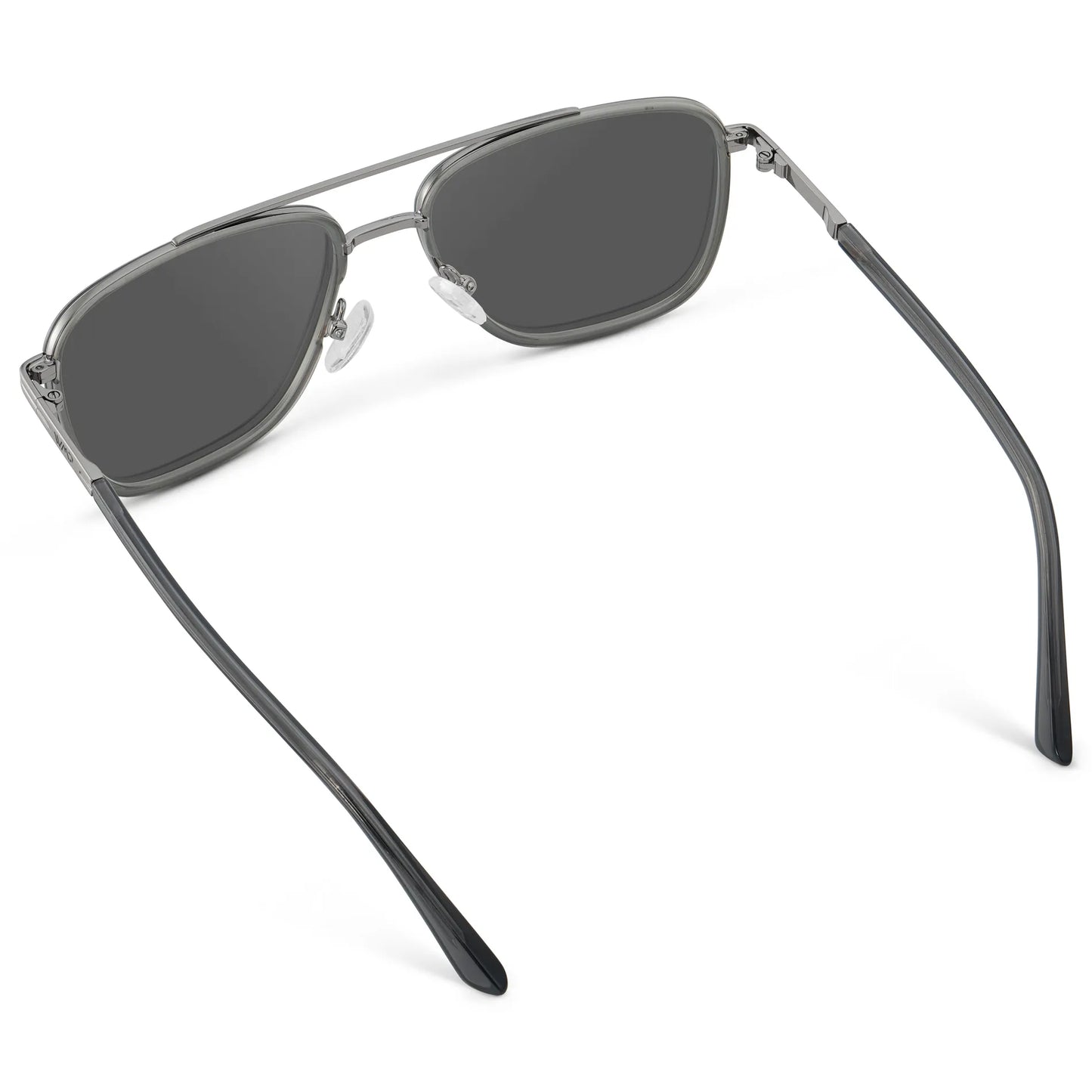 Smoke Grey / Grey || Back view of Men's Metal Double Bridge Aviator Prescription Sunglasses with Smoke Grey frame and Grey Lens on a white background