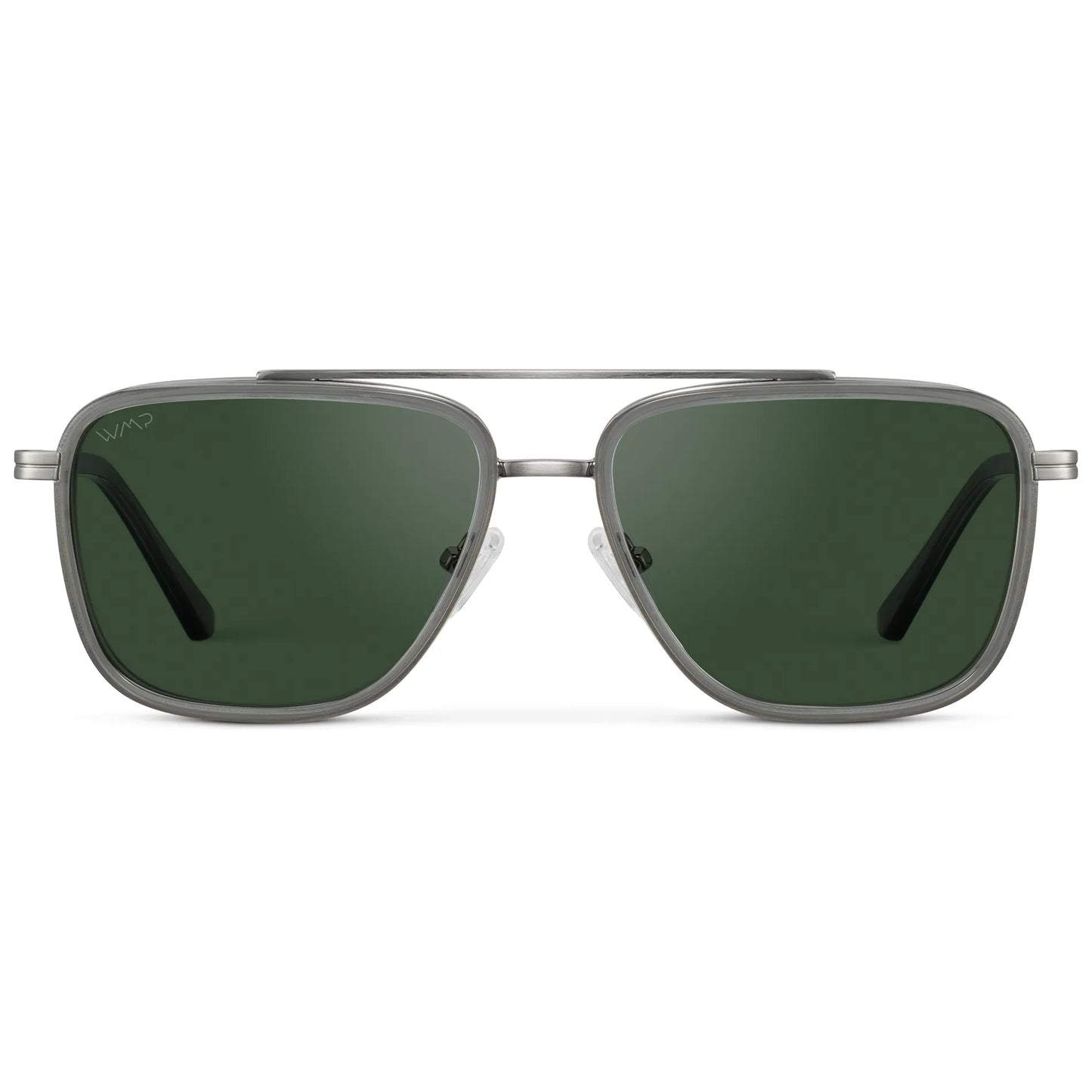 Smoke Grey / Smoke Green Lens || Men's Aviator Sunglasses with Smoke Grey frame and Smoke Green Lens on a white background