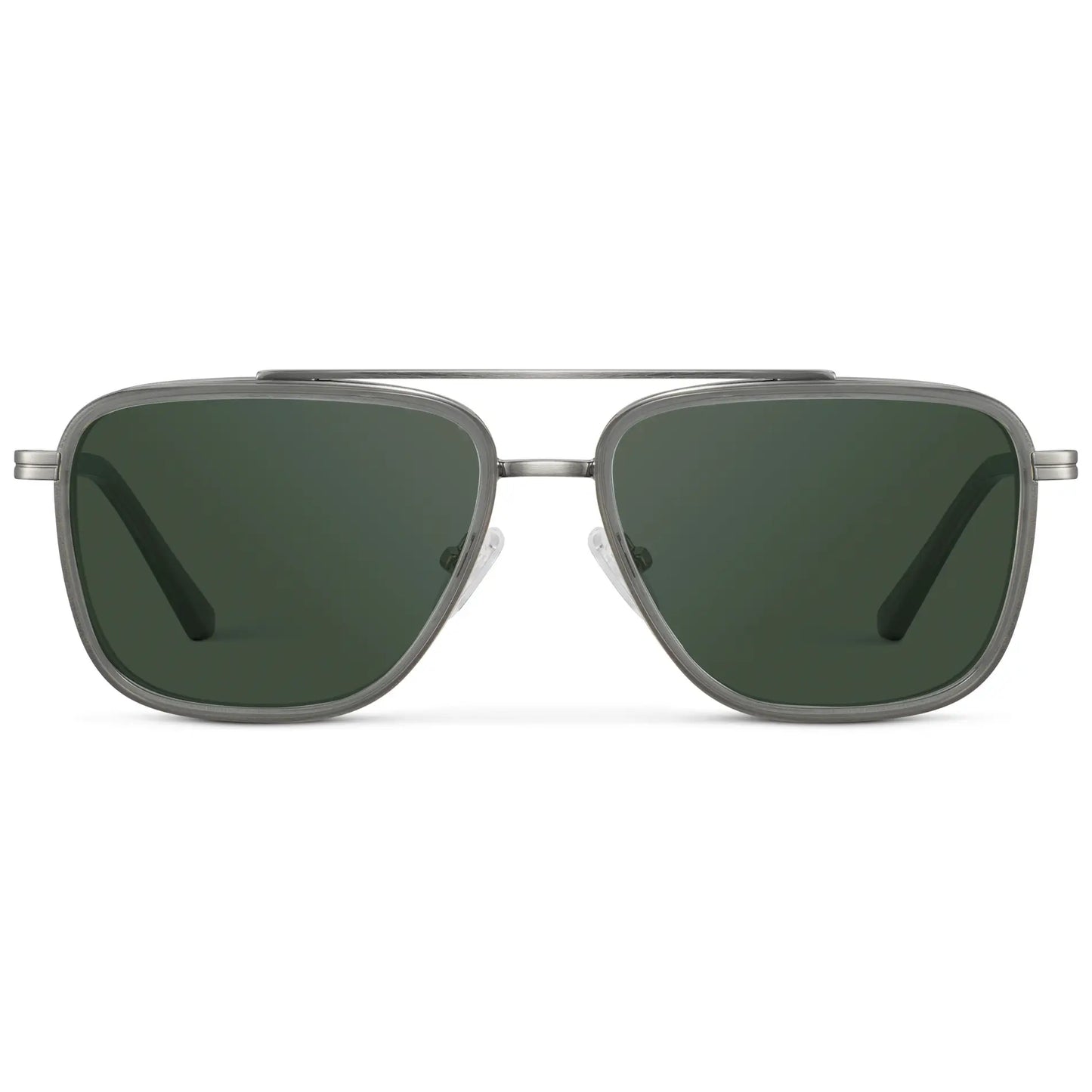 Smoke Grey / G15 || Men's Metal Double Bridge Aviator Prescription Sunglasses with Smoke Grey frame and Green Lens on a white background