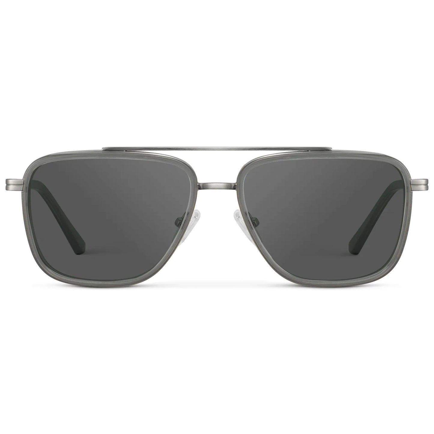 Smoke Grey / Grey || Men's Metal Double Bridge Aviator Prescription Sunglasses with Smoke Grey frame and Grey Lens on a white background