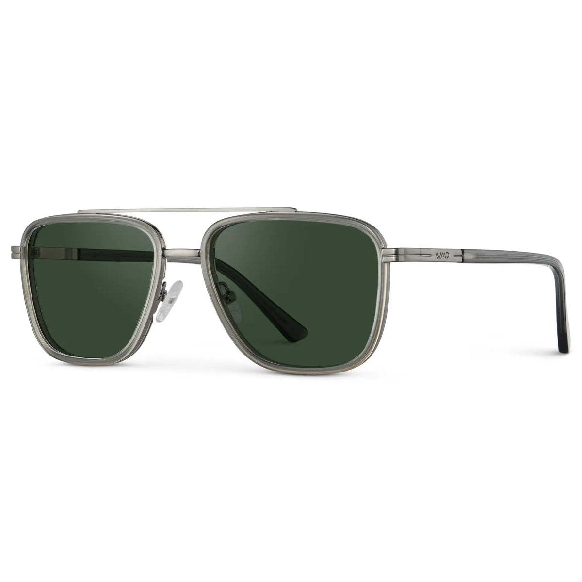 Smoke Grey / Smoke Green Lens || Side view of Men's Aviator Sunglasses with Smoke Grey frame and Smoke Green Lens on a white background