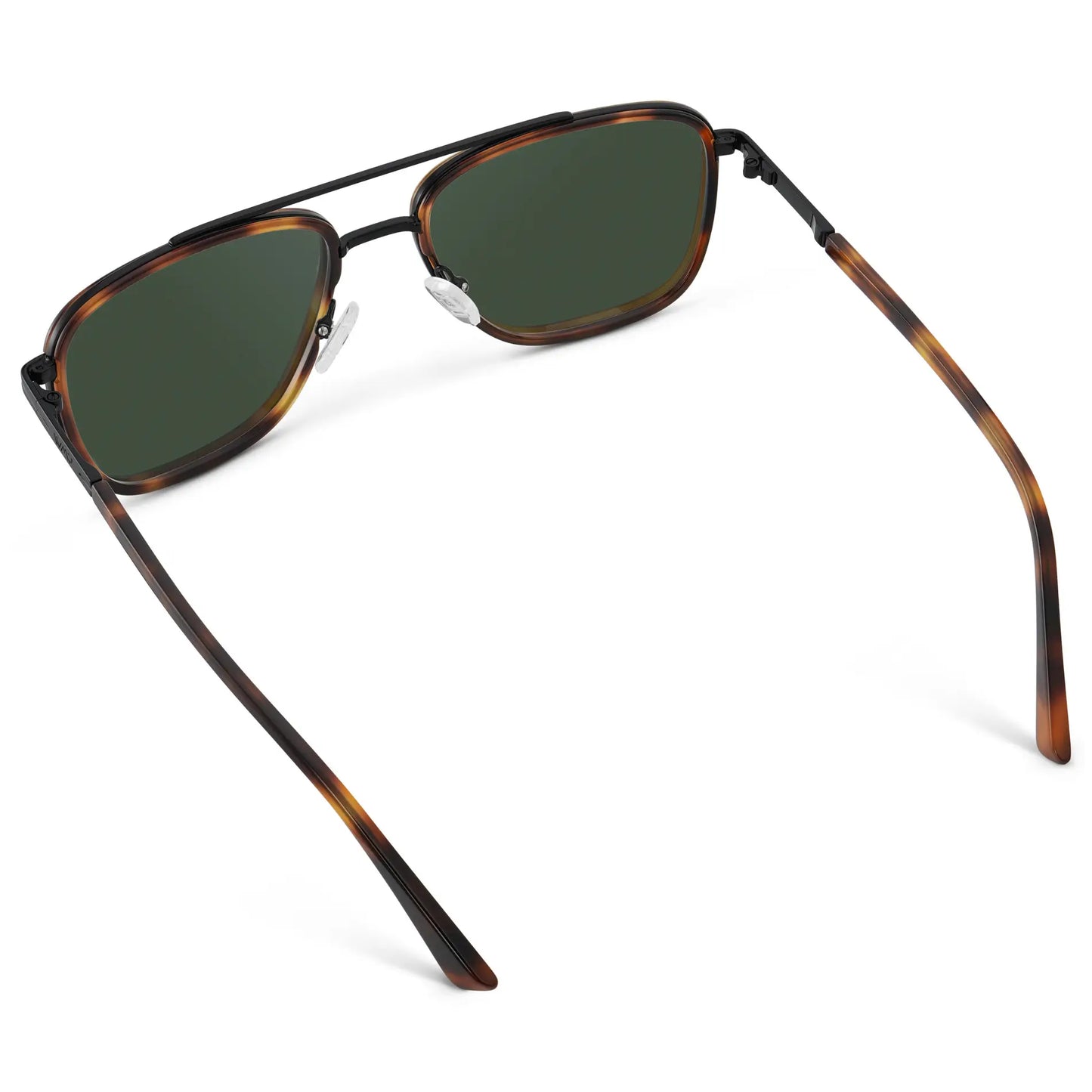 Brown Tortoise / G15 || Back view of Men's Metal Double Bridge Aviator Prescription Sunglasses with Brown Tortoise frame and Green Lens on a white background