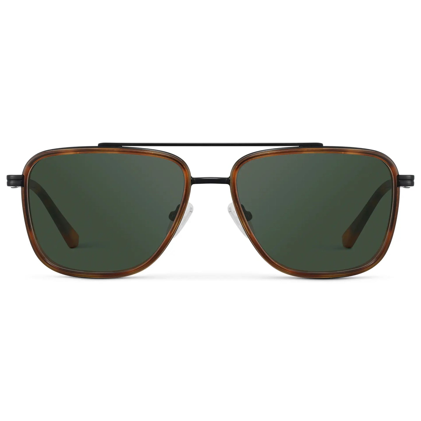 Brown Tortoise / G15 || Men's Metal Double Bridge Aviator Prescription Sunglasses with Brown Tortoise frame and Green Lens on a white background