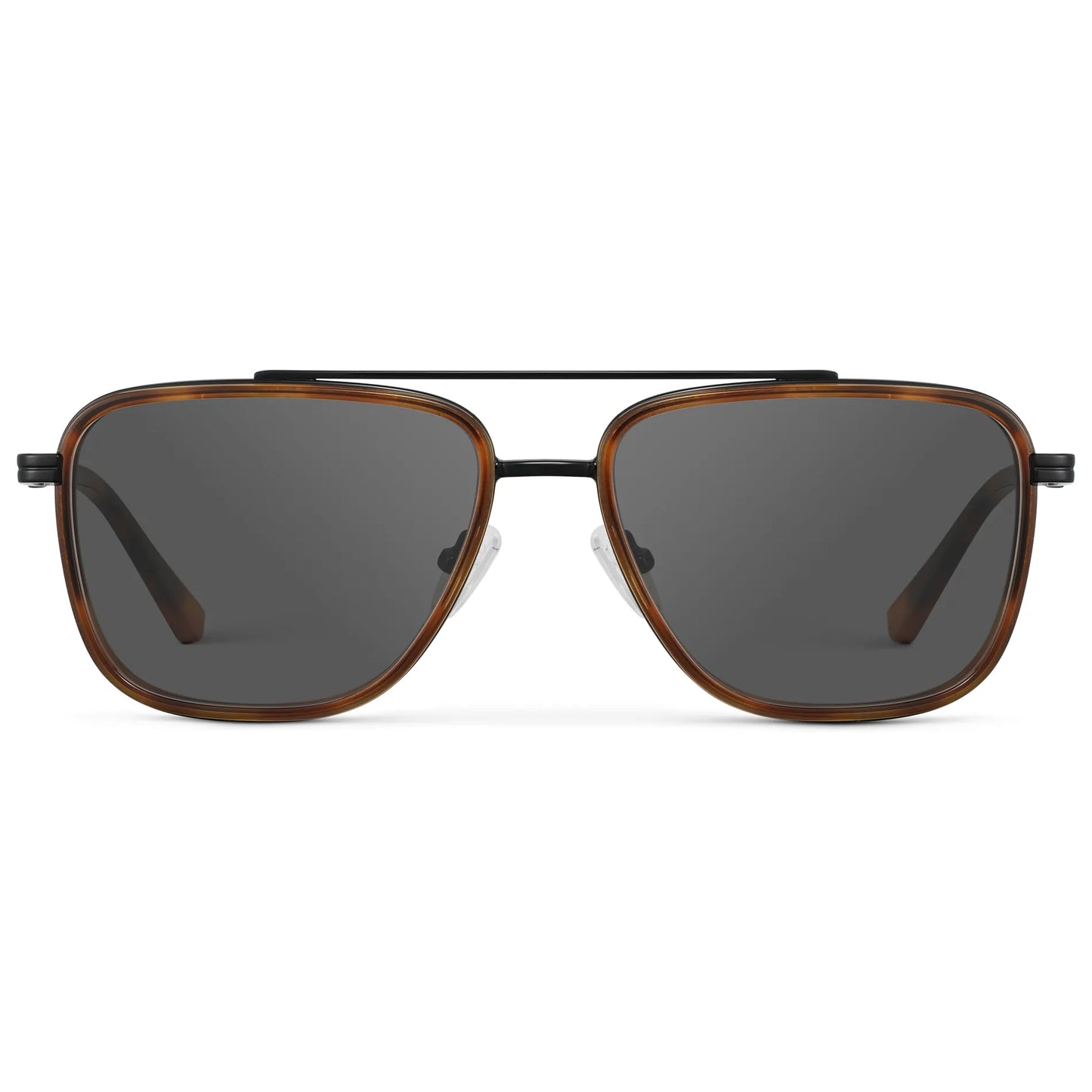 Brown Tortoise / Grey || Men's Metal Double Bridge Aviator Prescription Sunglasses with Brown Tortoise frame and Grey Lens on a white background