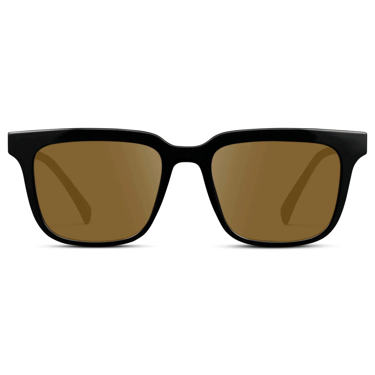 Black / Amber || Front view of Men's Thick Square Prescription Sunglasses with Black Acetate Frame and Amber Lens