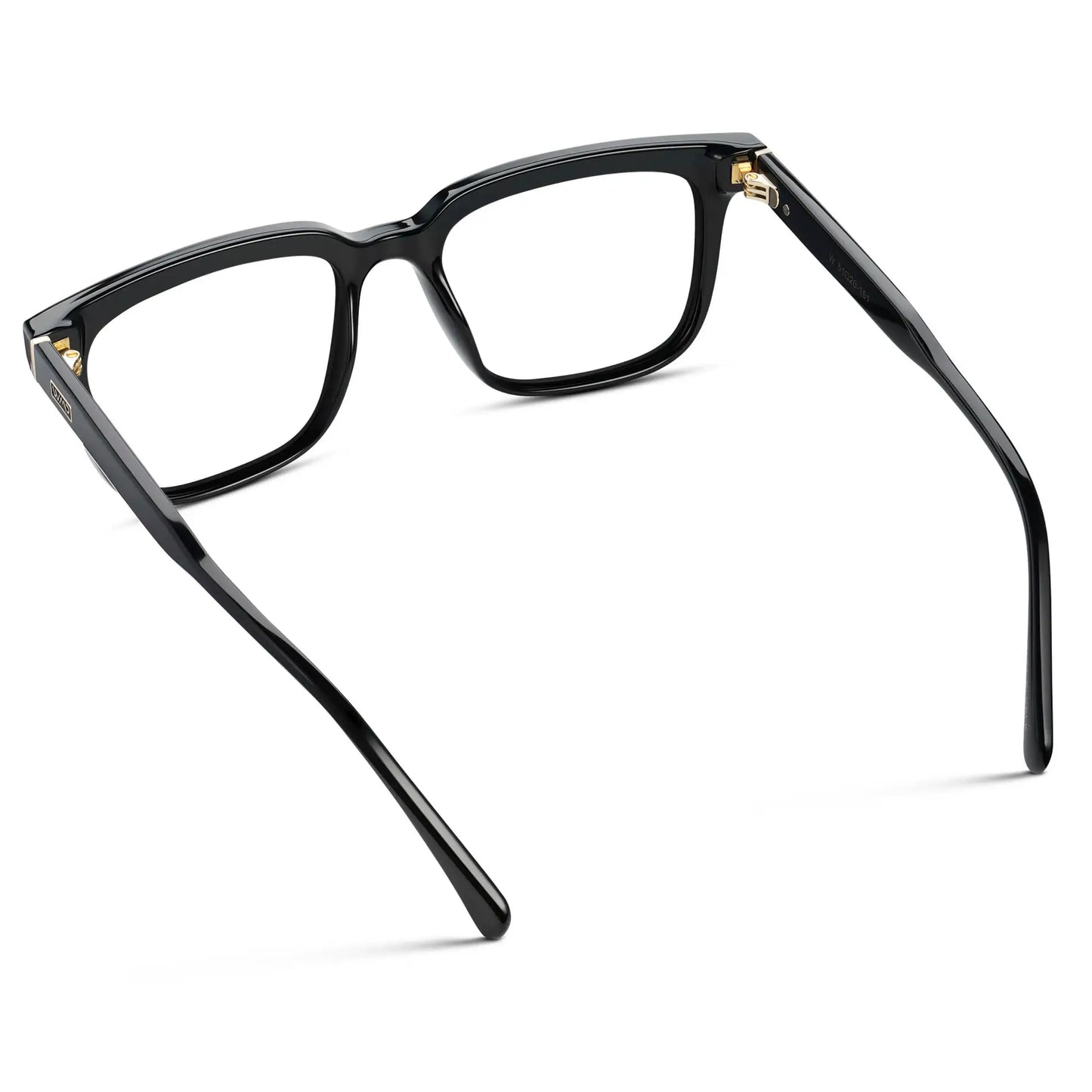 Black || Back view of Men's Thick Square Eyeglasses with Black Acetate Frame and Clear Prescription Lens on a white background