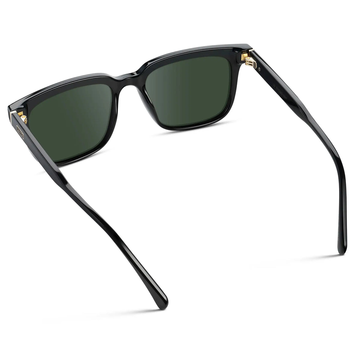 Black / G15 || Back view of Men's Thick Square Prescription Sunglasses with Black Acetate Frame and Green Lens