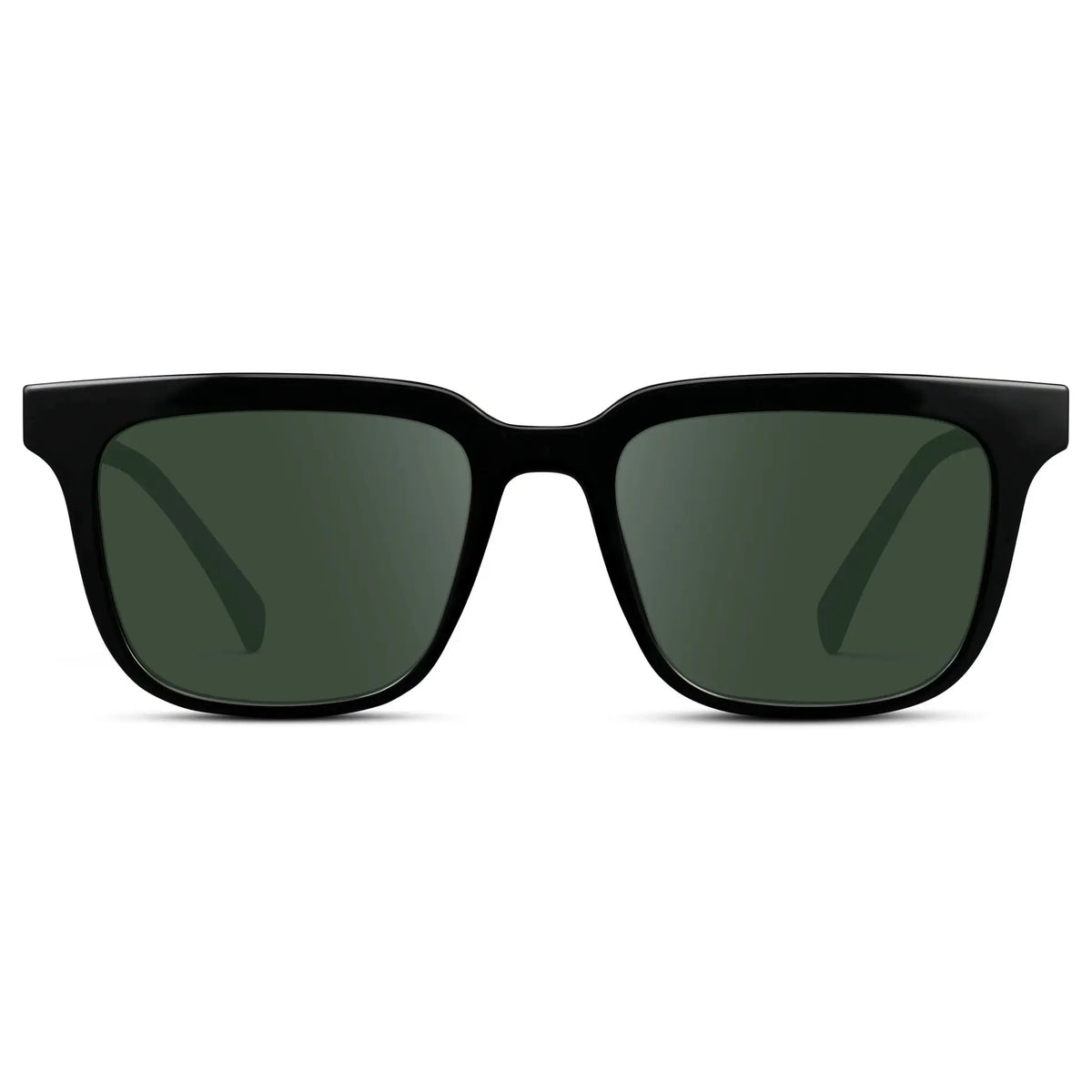 Black / G15 || Front view of Men's Thick Square Prescription Sunglasses with Black Acetate Frame and Green Lens