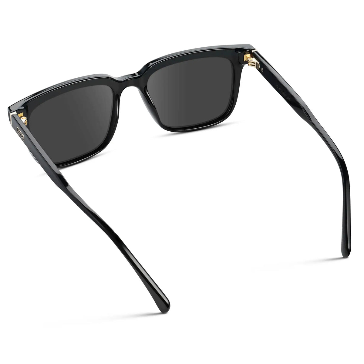 Black / Grey || Back view of Men's Thick Square Prescription Sunglasses with Black Acetate Frame and Grey Lens