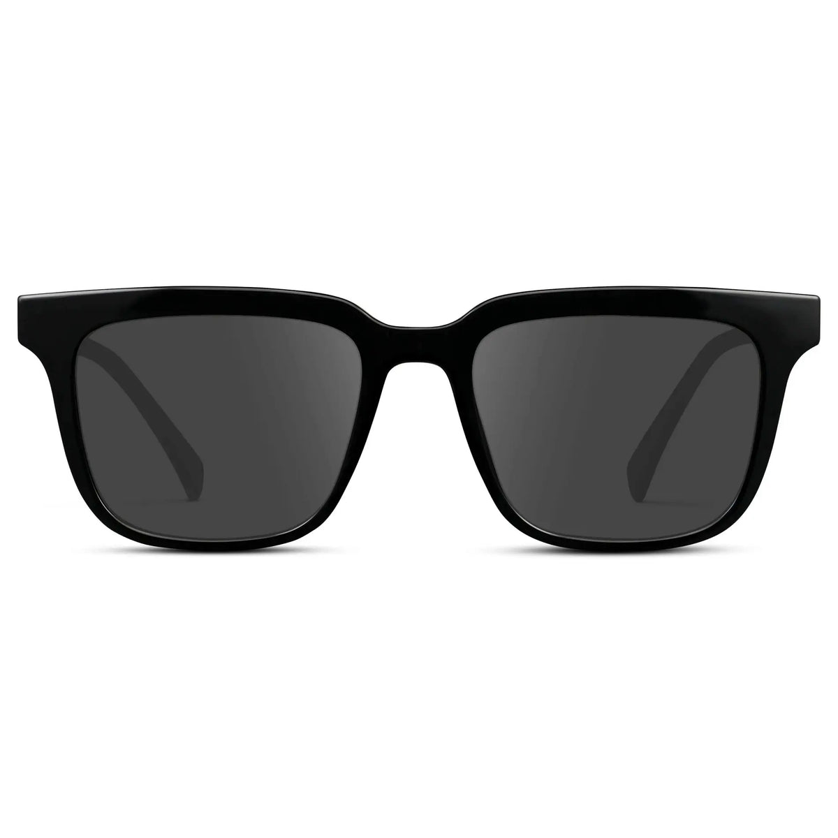 Black / Grey || Front view of Men's Thick Square Prescription Sunglasses with Black Acetate Frame and Grey Lens