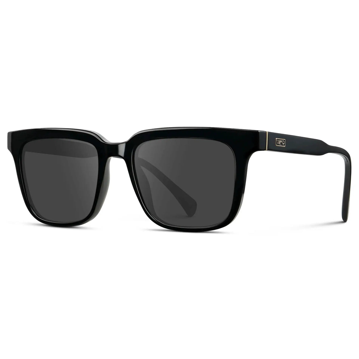 Black / Grey || Side view of Men's Thick Square Prescription Sunglasses with Black Acetate Frame and Grey Lens