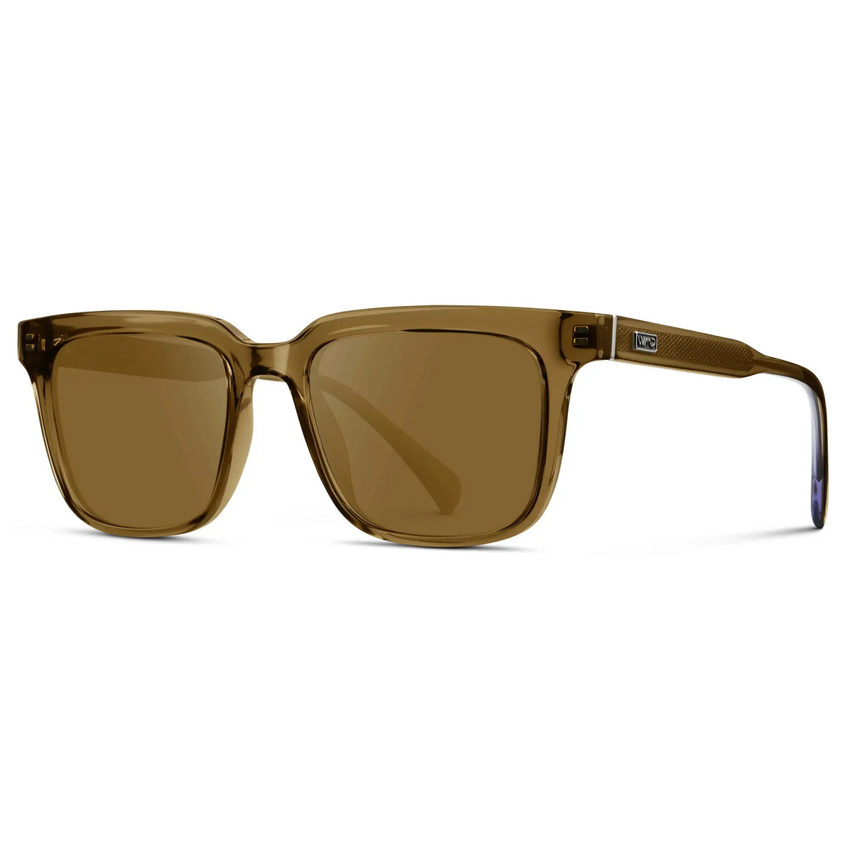Crystal Verde / Amber || Side view of Men's Thick Square Prescription Sunglasses with Crystal Verde Acetate Frame and Amber Lens