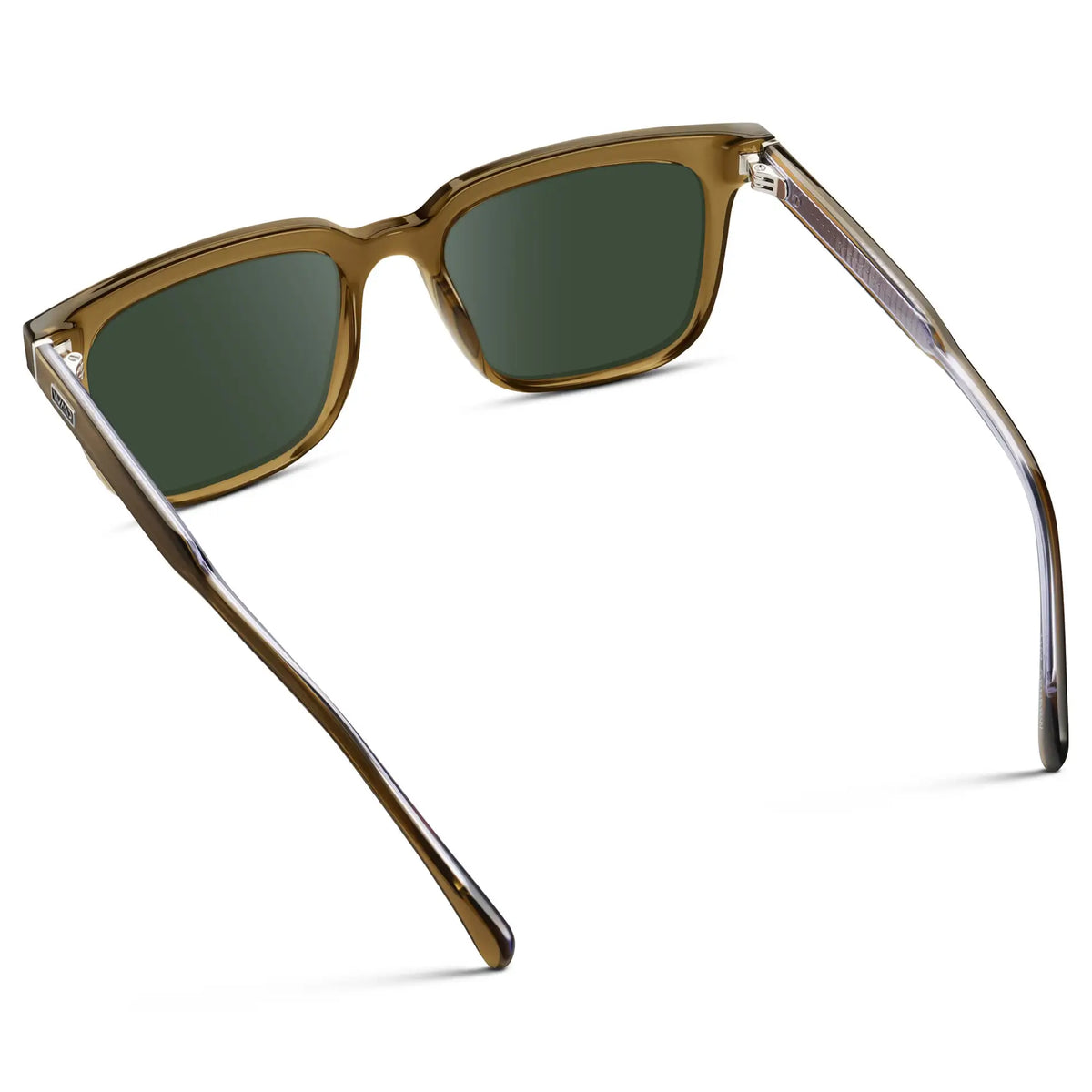 Crystal Verde / G15 || Back view of Men's Thick Square Prescription Sunglasses with Crystal Verde Acetate Frame and Green Lens
