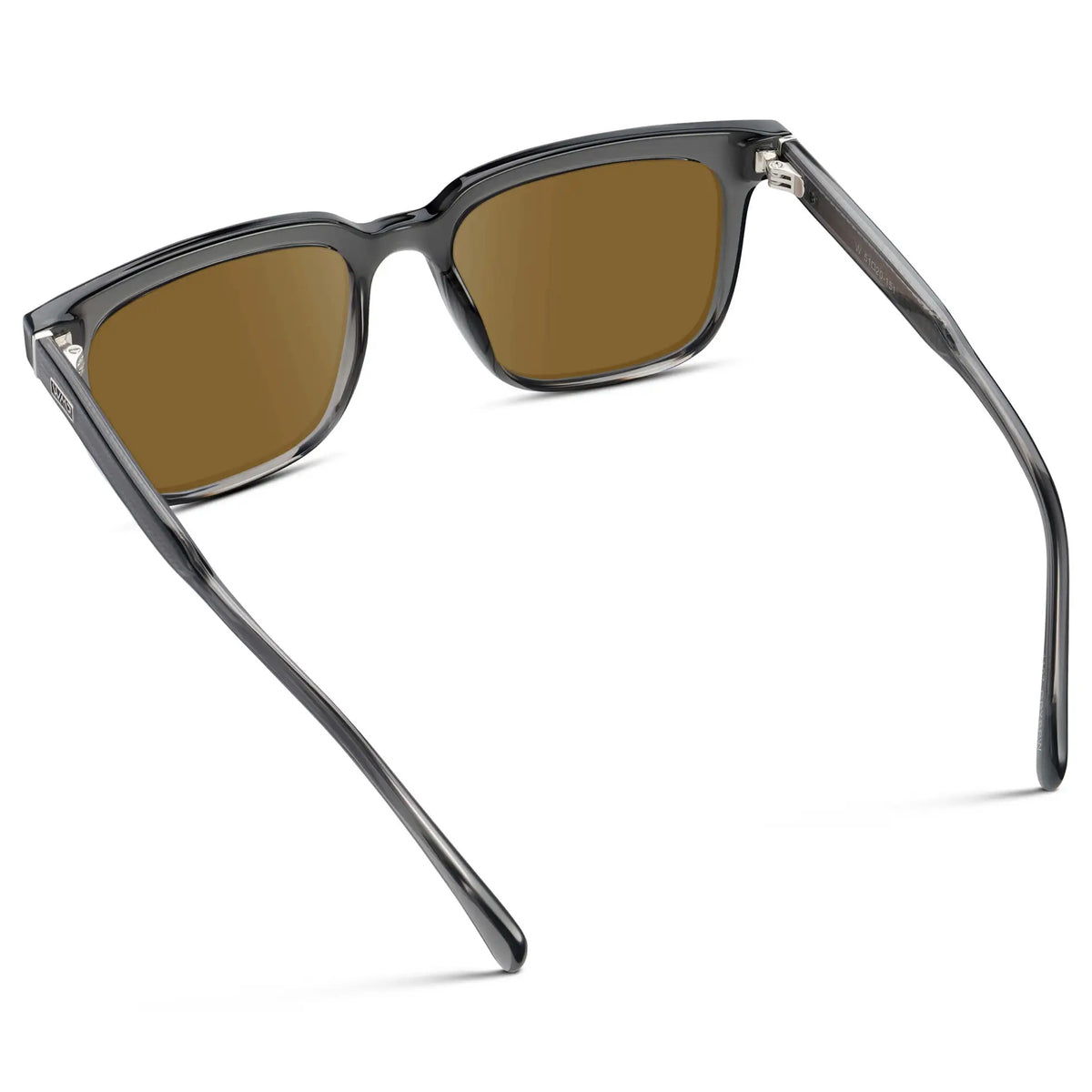 Smoke Grey / Amber || Back view of Men's Thick Square Prescription Sunglasses with Smoke Grey Acetate Frame and Amber Lens
