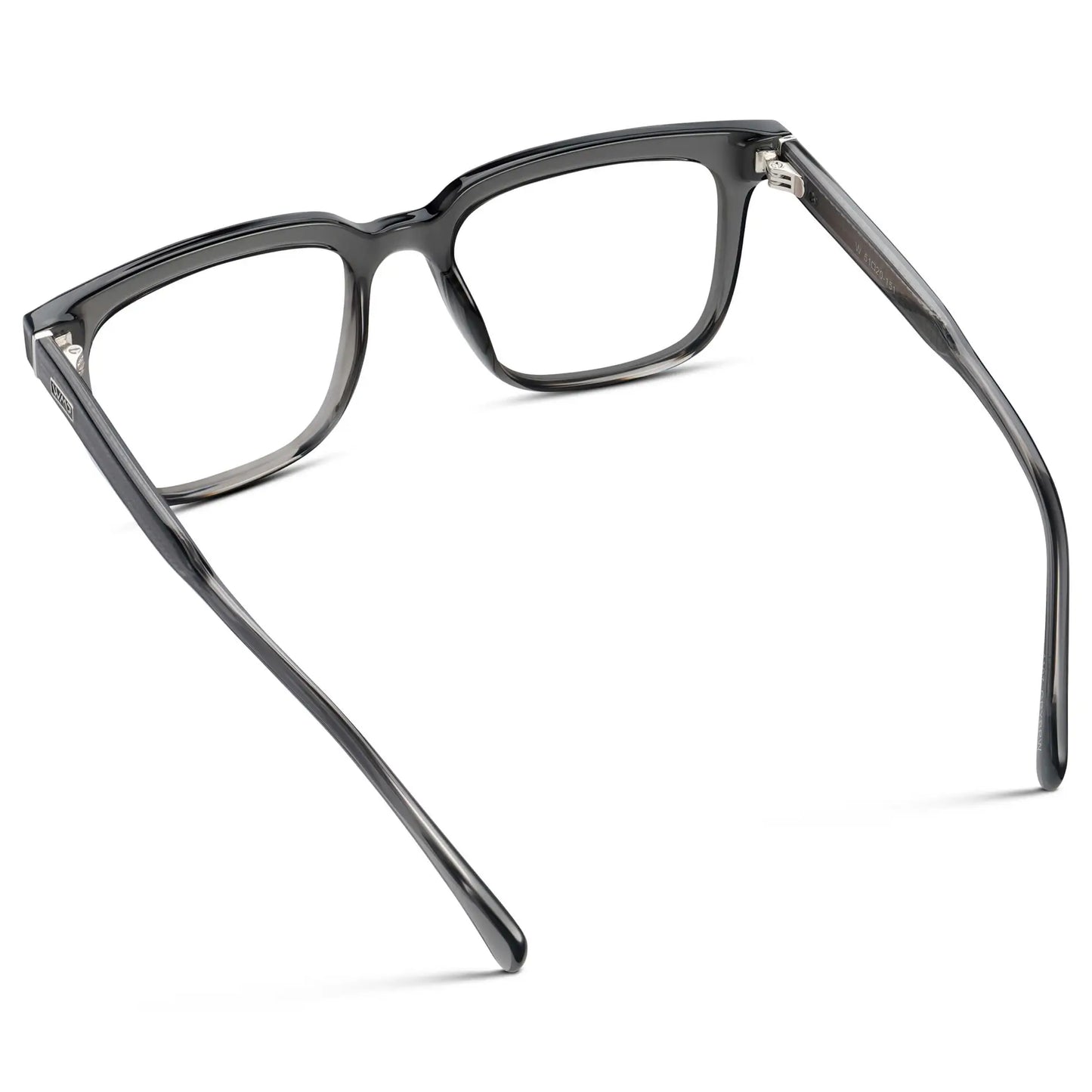 Smoke Grey || Back view of Men's Thick Square Eyeglasses with Smoke Grey Acetate Frame and Clear Prescription Lens on a white background