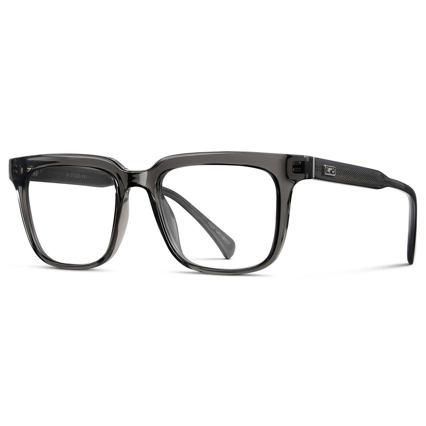 Smoke Grey || Men's Thick Square Eyeglasses with Smoke Grey Acetate Frame and Clear Prescription Lens