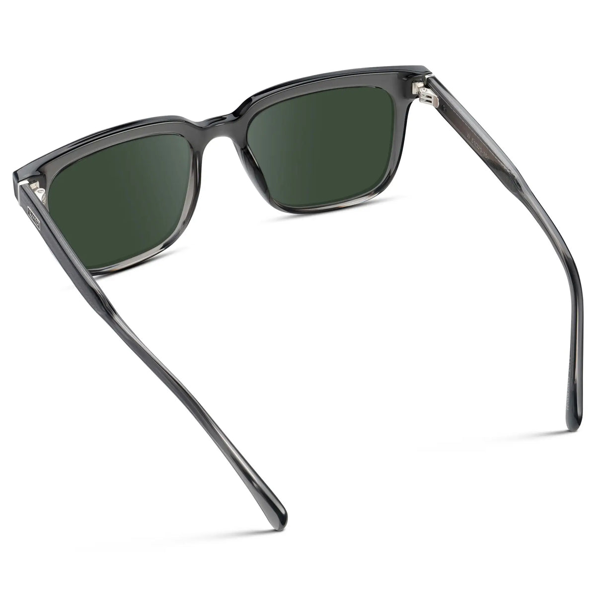 Smoke Grey / G15 || Back view of Men's Thick Square Prescription Sunglasses with Smoke Grey Acetate Frame and Green Lens