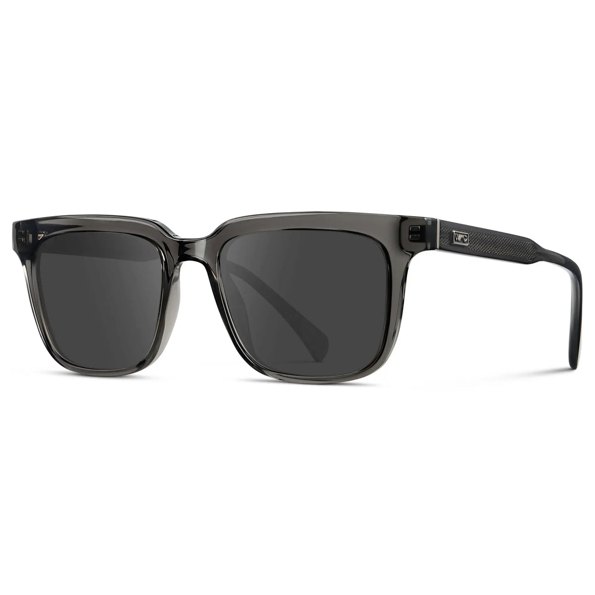 Smoke Grey / Grey || Side view of Men's Thick Square Prescription Sunglasses with Smoke Grey Acetate Frame and Grey Lens