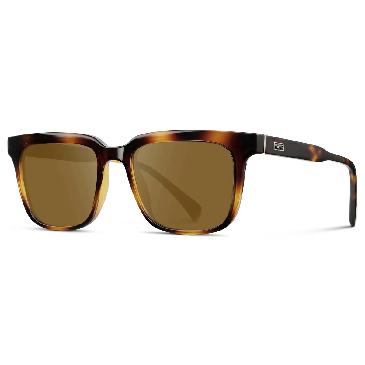 Whiskey Tortoise / Amber || Side view of Men's Thick Square Prescription Sunglasses with Whiskey Tortoise Acetate Frame and Amber Lens