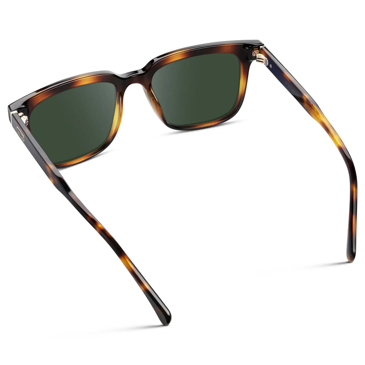 Whiskey Tortoise / G15 || Back view of Men's Thick Square Prescription Sunglasses with Whiskey Tortoise Acetate Frame and Green Lens