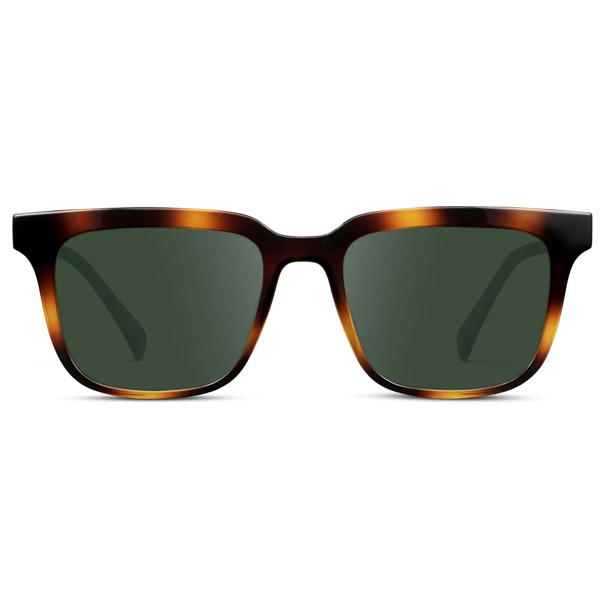 Whiskey Tortoise / G15 || Front view of Men's Thick Square Prescription Sunglasses with Whiskey Tortoise Acetate Frame and Green Lens