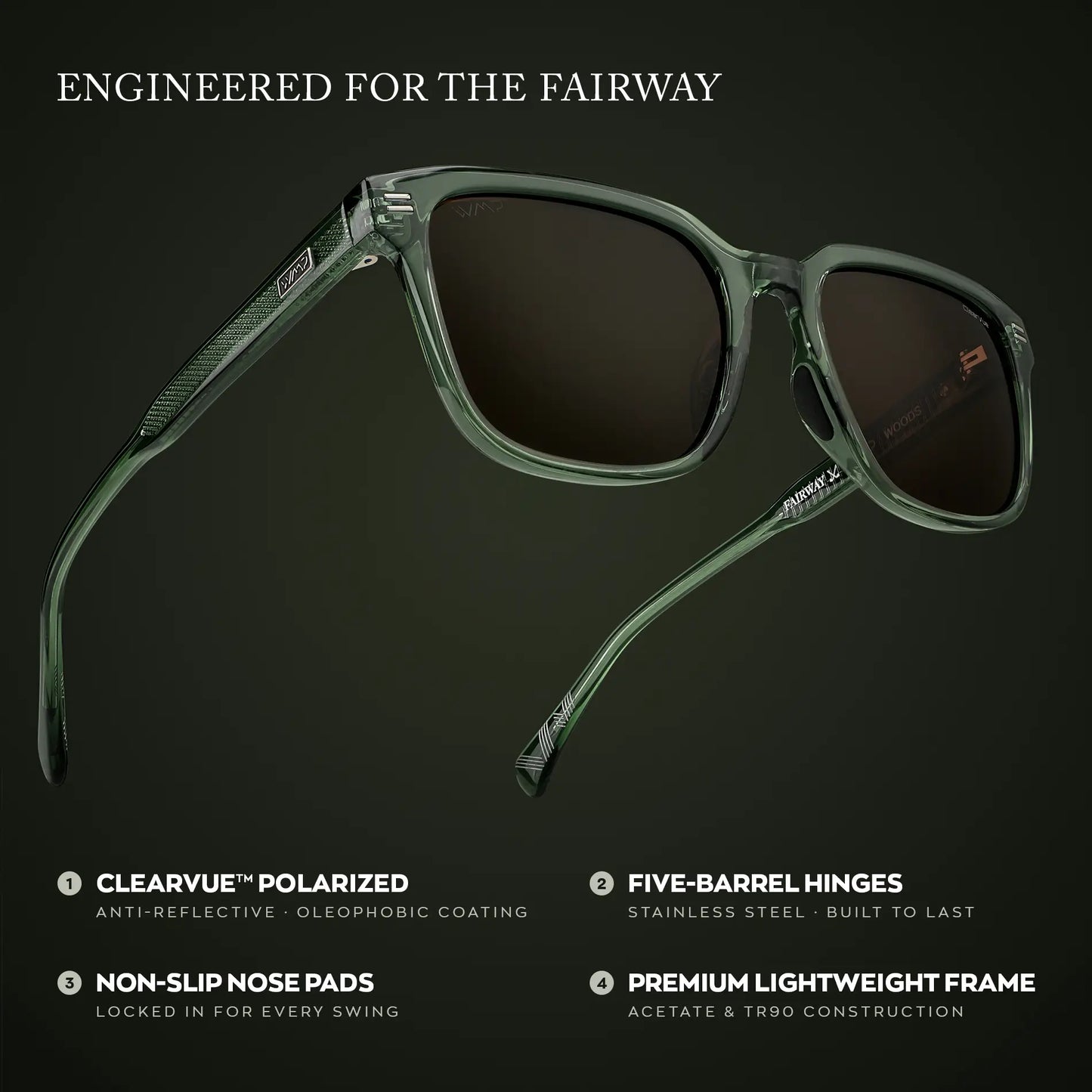 Crystal Agave Green / Brown Lens || Graphic of Geometric Rectangular Non-Slip Golf Sunglasses with Polarized Oleophobic Lens