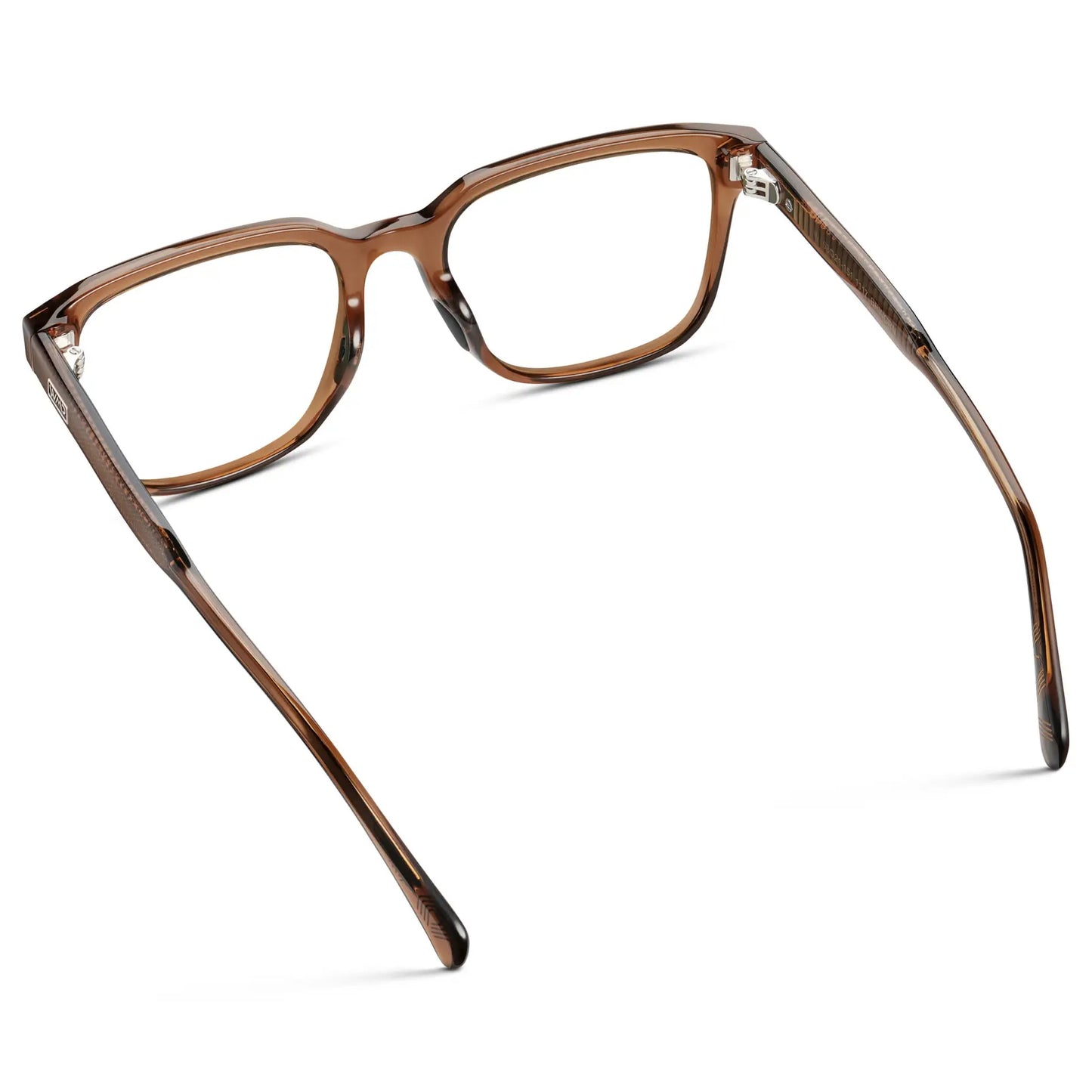Canyon Brown || Back view of Men's Geometric Rectangular Eyeglasses with Canyon Brown Acetate Frame and Clear Prescription Lens on a white background