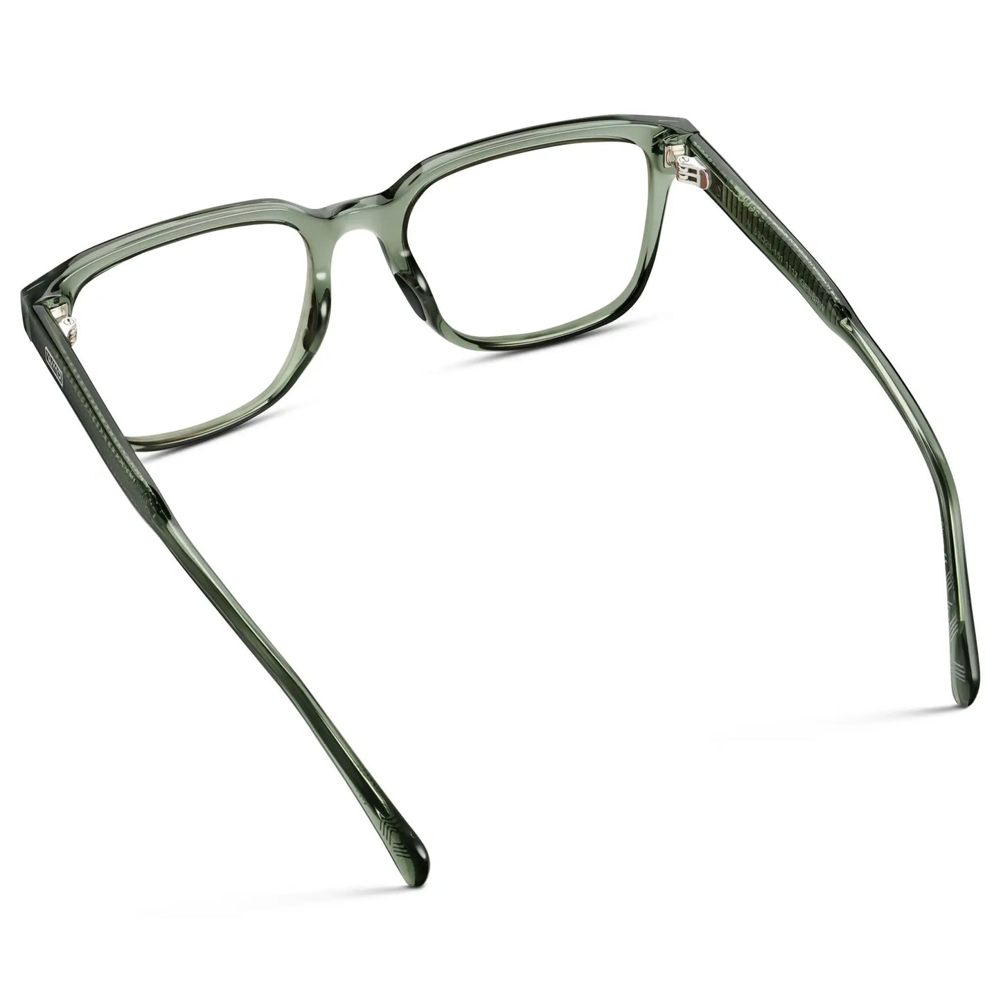 Crystal Agave Green || Back view of Men's Geometric Rectangular Eyeglasses with Crystal Agave Green Acetate Frame and Clear Prescription Lens on a white background