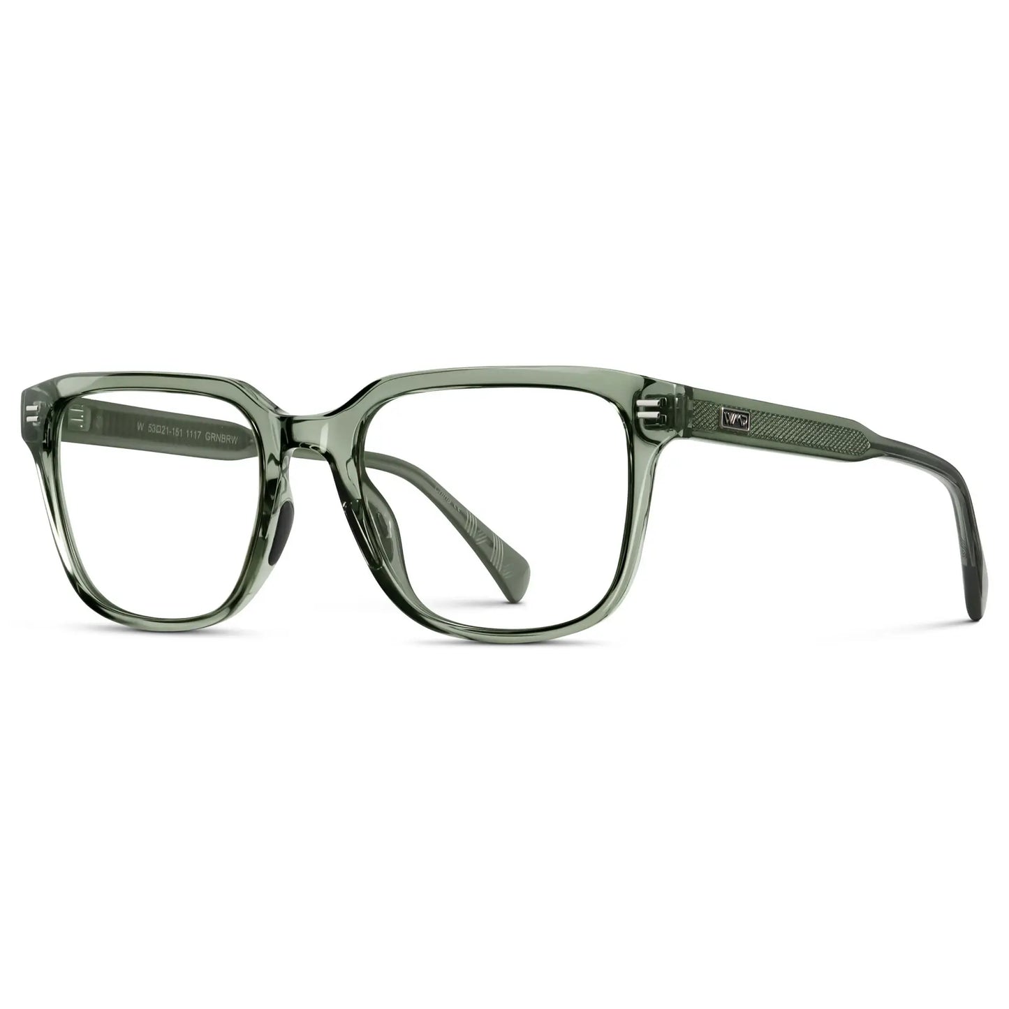 Crystal Agave Green || Side view of Men's Geometric Rectangular Eyeglasses with Crystal Agave Green Acetate Frame and Clear Prescription Lens on a white background