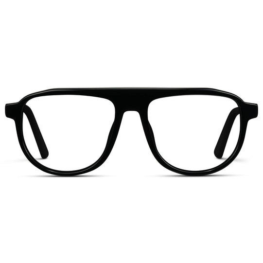 Glossy Black || Aviator Eyeglasses with Black Frame and Clear Lenses