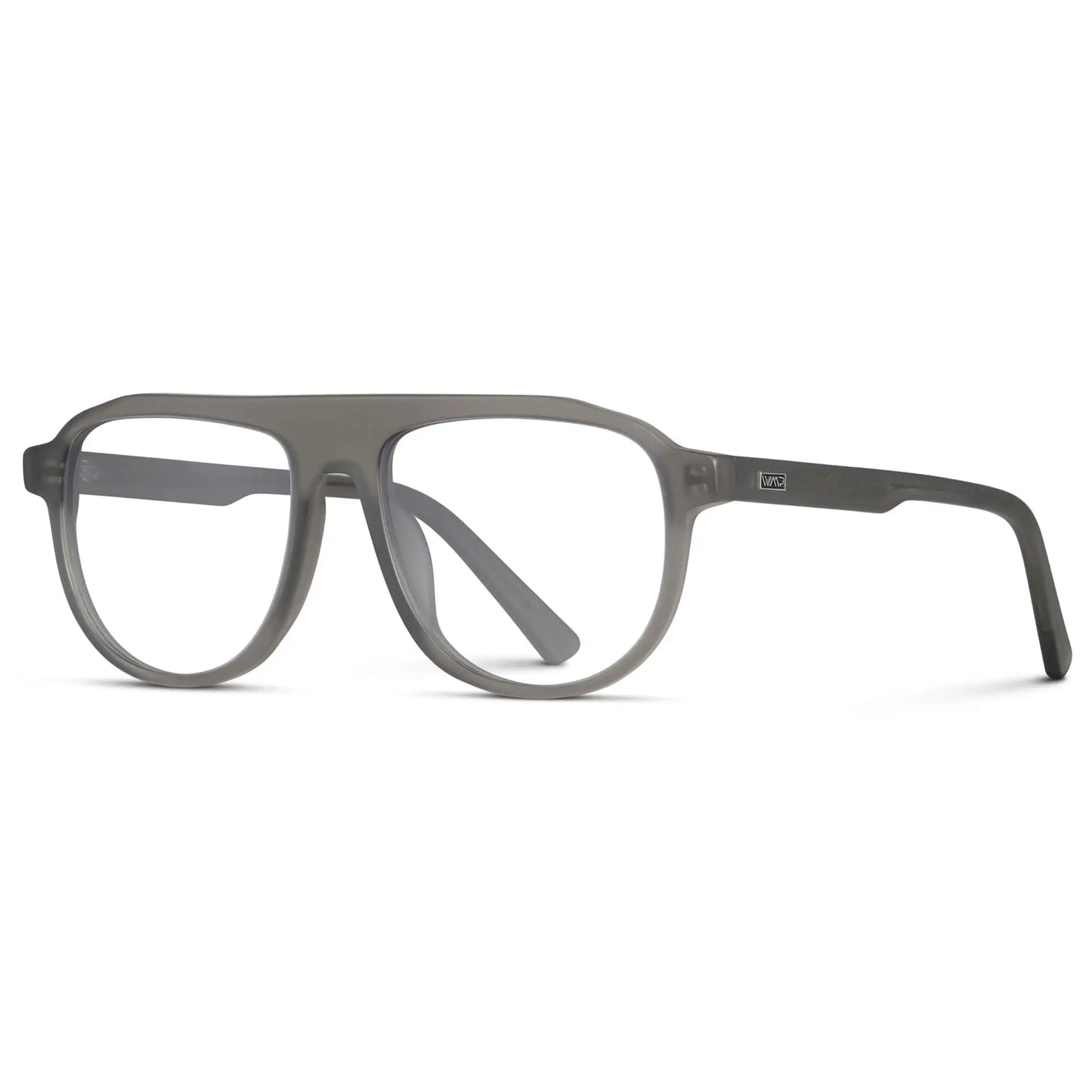 Frosted Graphite || Side view of Men's Aviator Prescription Eyeglasses with Frosted Graphite Frame and Clear Lenses on a white background