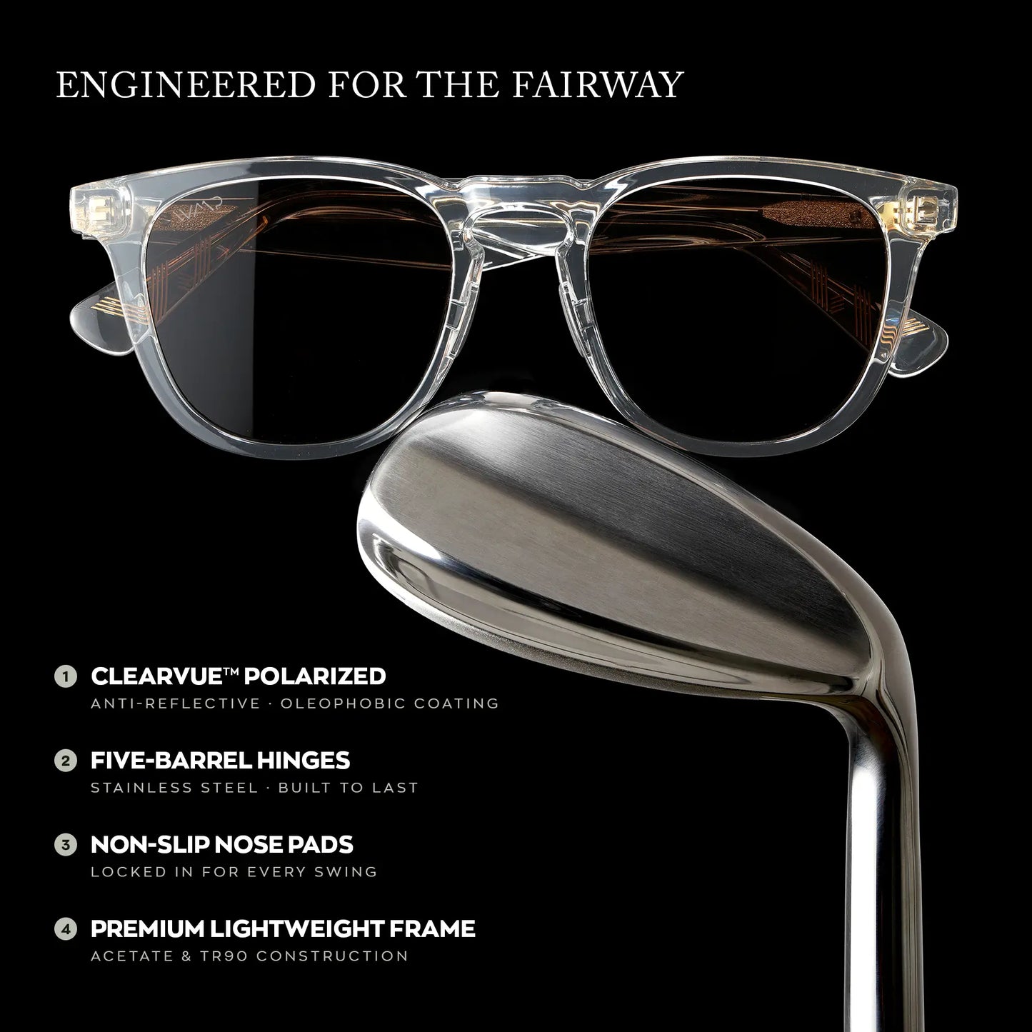 Crystal Ice Grey / Brown Lens || Clear Round Frame Sunglasses with Brown Polarized Lenses